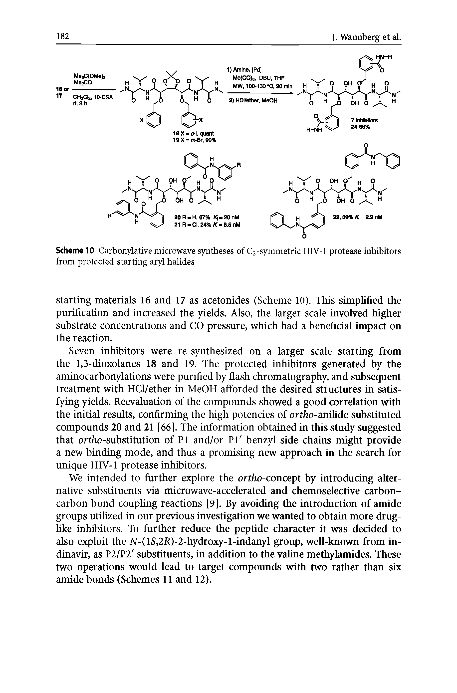 Scheme 10 Carbonylative microwave syntheses of C2-symmetric HIV-1 protease inhibitors from protected starting aryl halides...