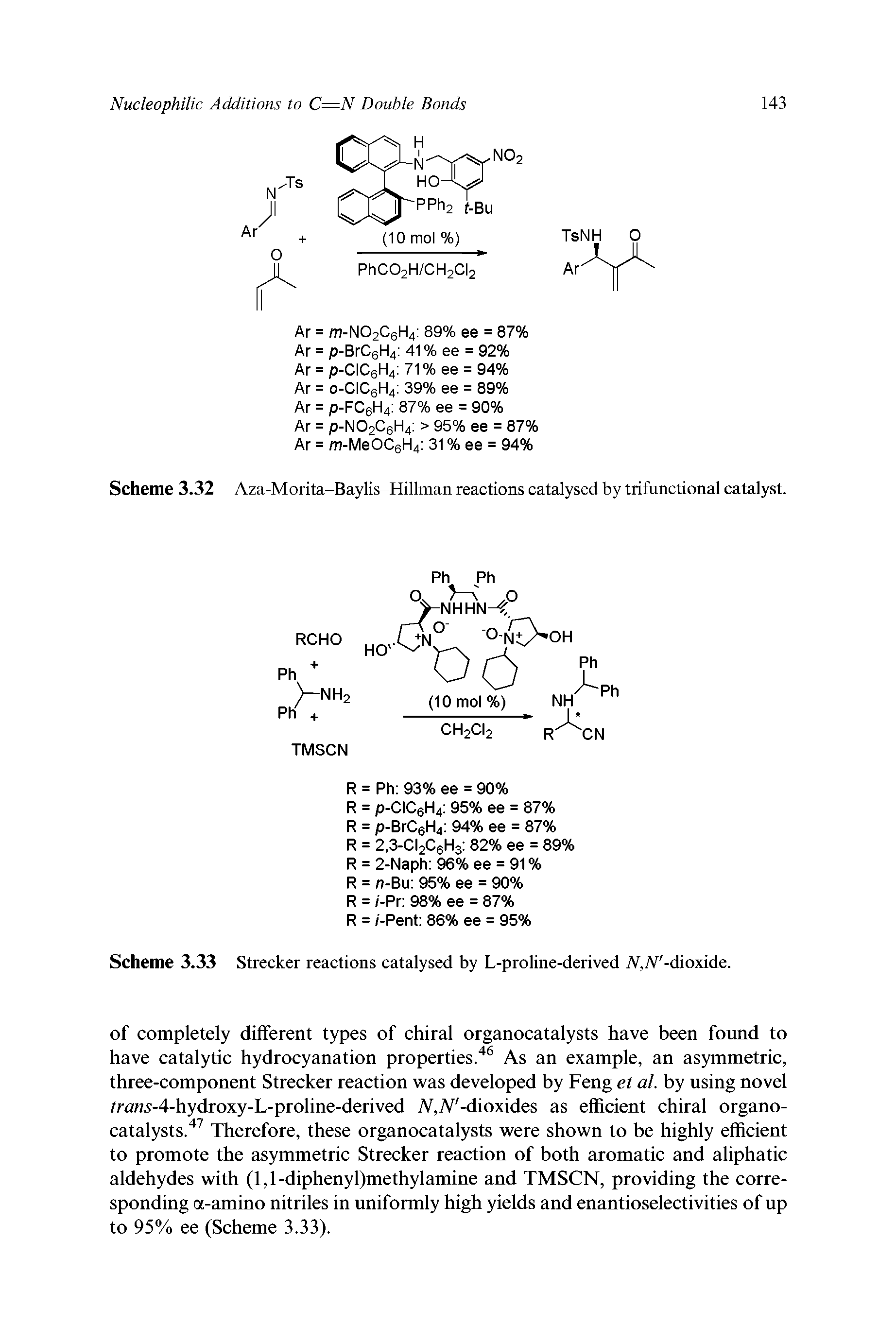 Scheme 3.32 Aza-Morita-Baylis-Hillman reactions catalysed by trifunctional catalyst.
