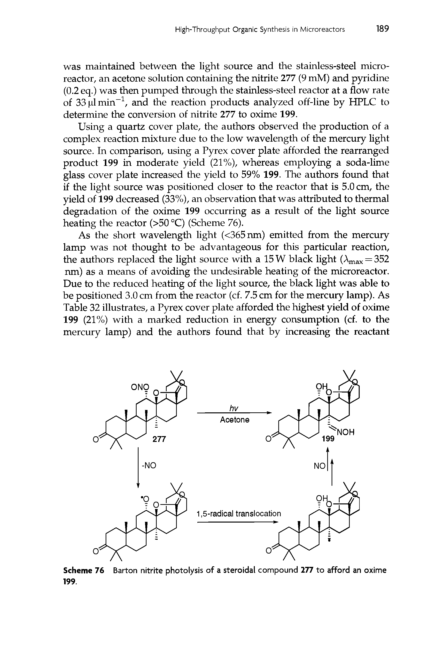 Scheme 76 Barton nitrite photolysis of a steroidal compound 277 to afford an oxime 199.