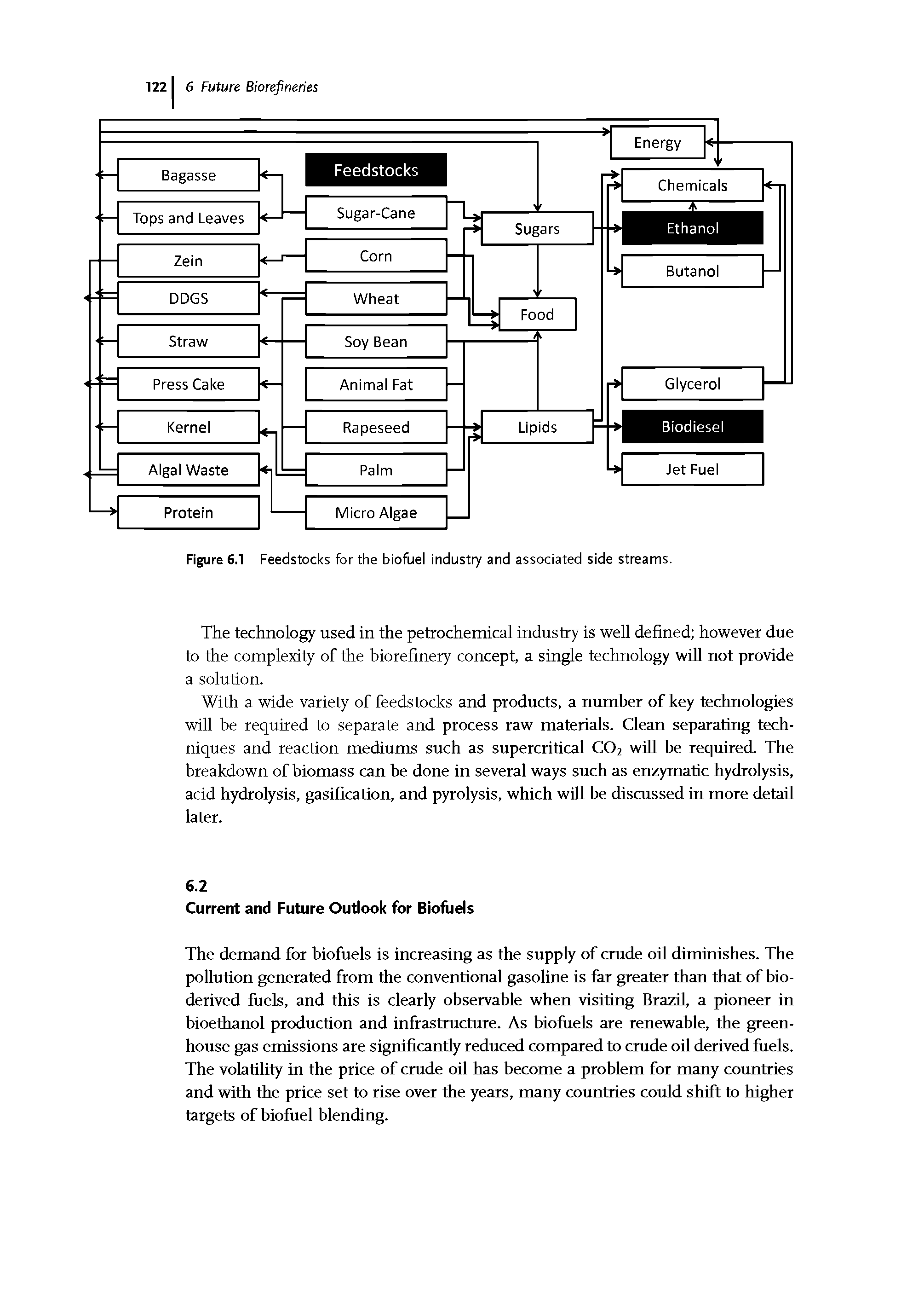 Figure 6.1 Feedstocks for the biofuel industry and associated side streams.