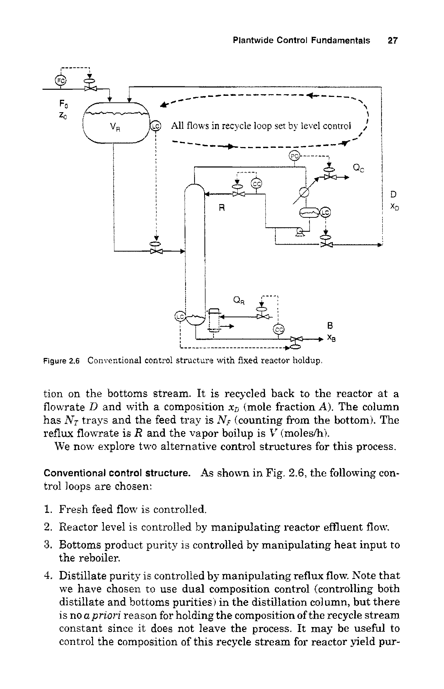 Figure 2.6 Conventional control structure with fixed reactor holdup,...