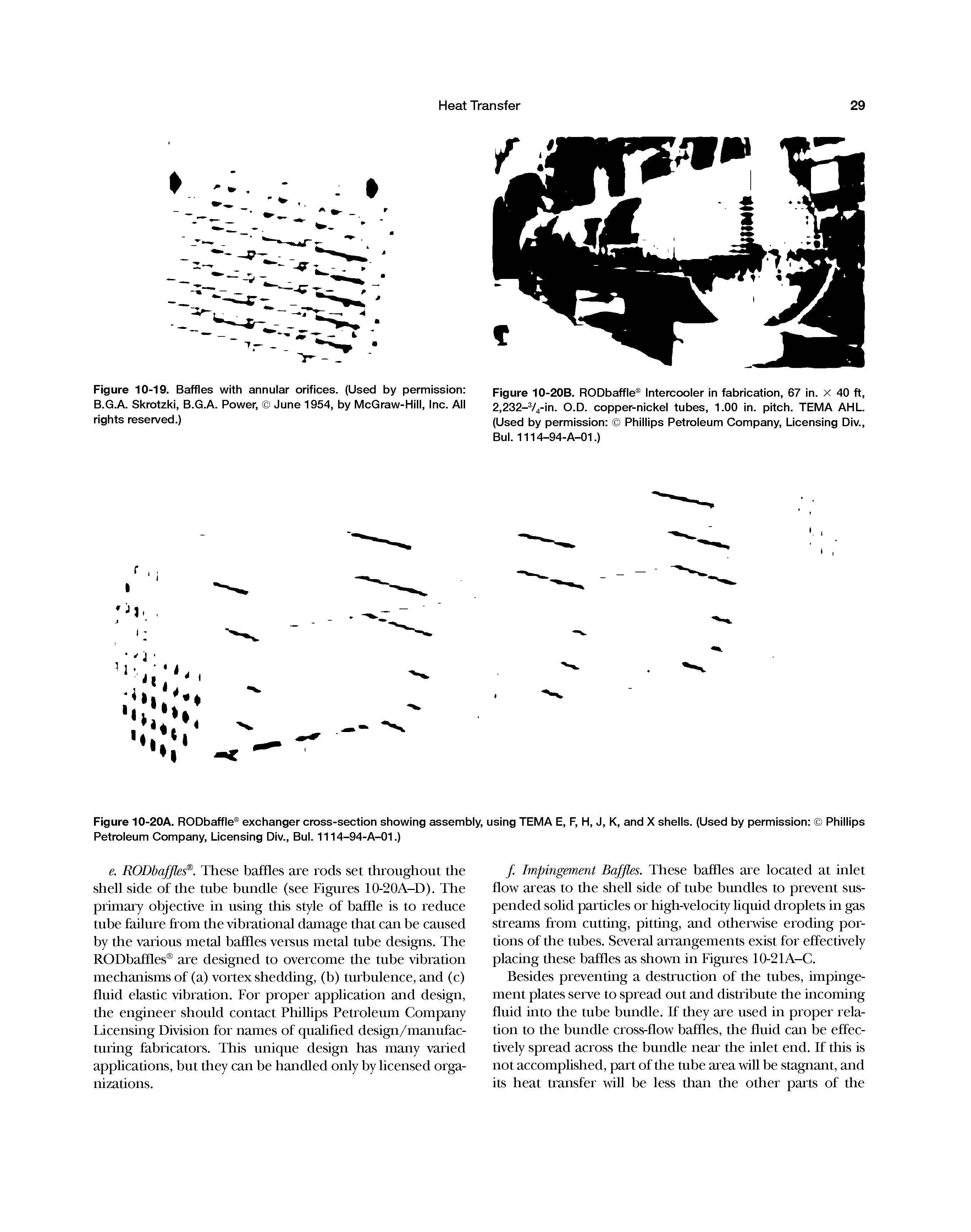 Figure 10-20B. RODbaffle Intercooler in fabrication, 67 in. X 40 ft, 2,232-V4-in. O.D. copper-nickel tubes, 1.00 in. pitch. TEMA AHL (Used by permission Phillips Petroleum Company, Licensing Div., Bui. 1114-94-A-01.)...