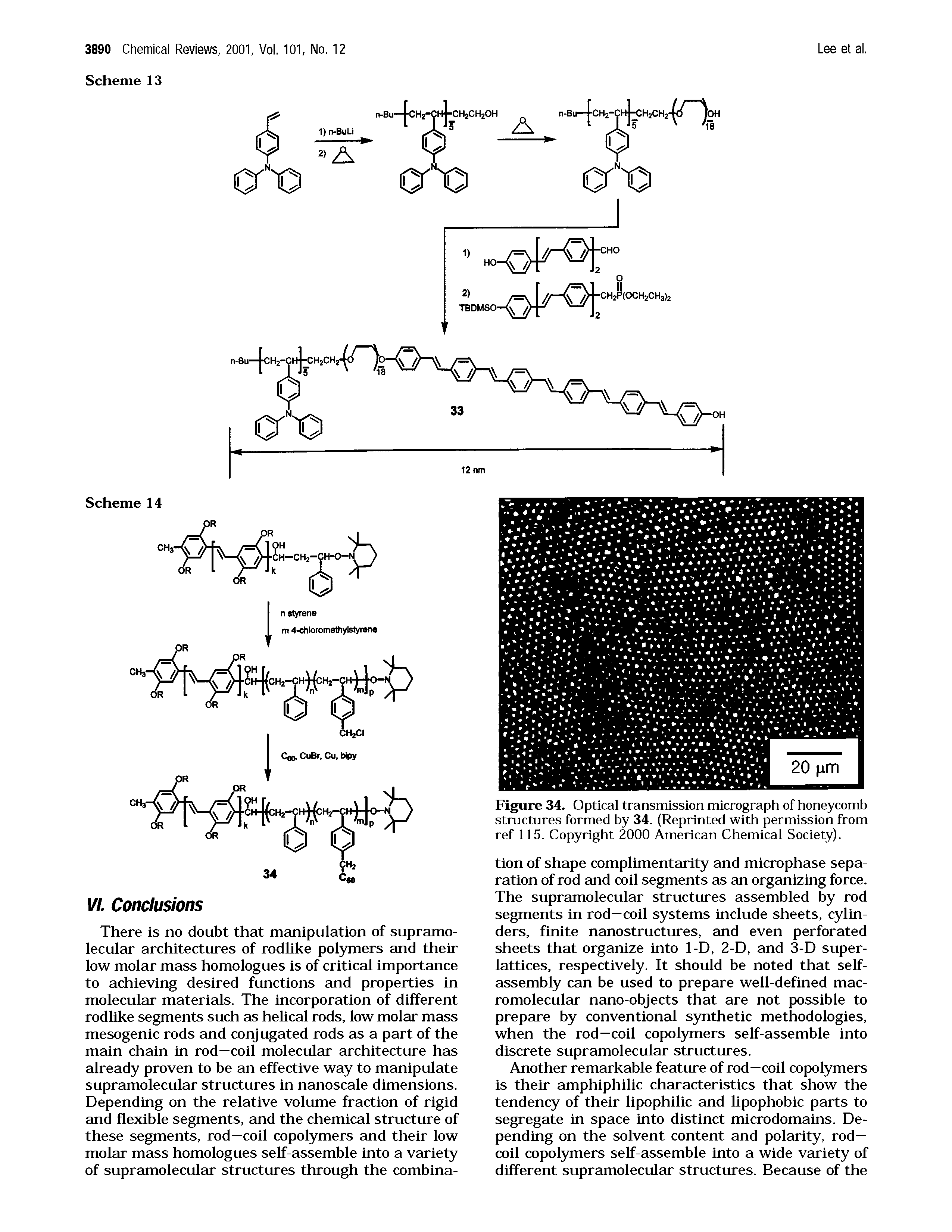 Figure 34. Optical transmission micrograph of honeycomb structures formed by 34. (Reprinted with permission from ref 115. Copyright 2000 American Chemical Society).