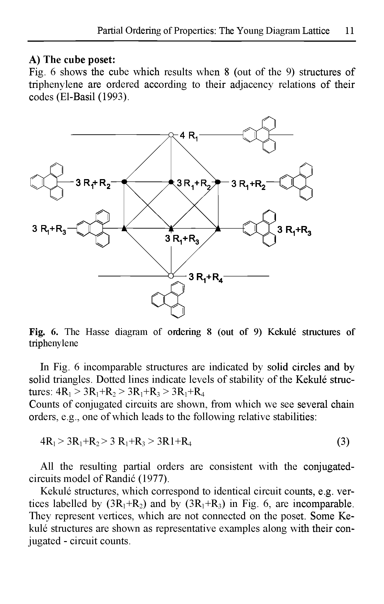 Fig. 6. The Hasse diagram of ordering 8 (out of 9) Kekule structures of triphenylene...
