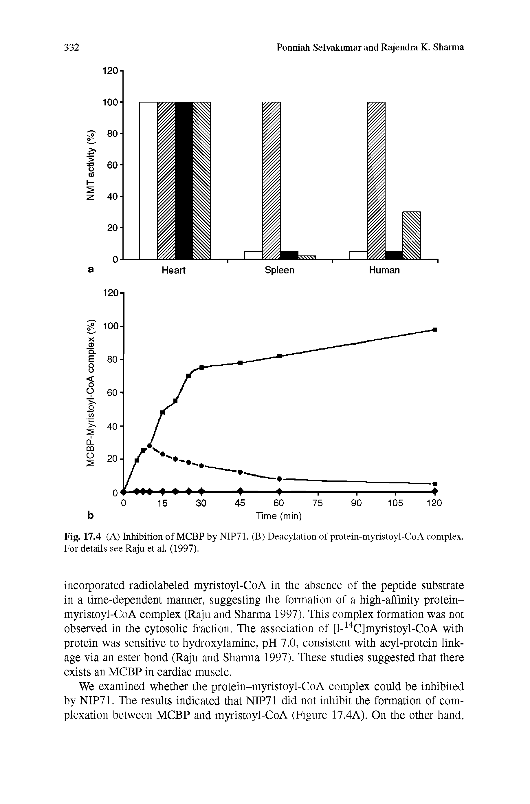 Fig. 17.4 (A) Inhibition of MCBP by NIP71. (B) Deacylation of protein-myristoyl-CoA complex. For details see Raju et al. (1997).