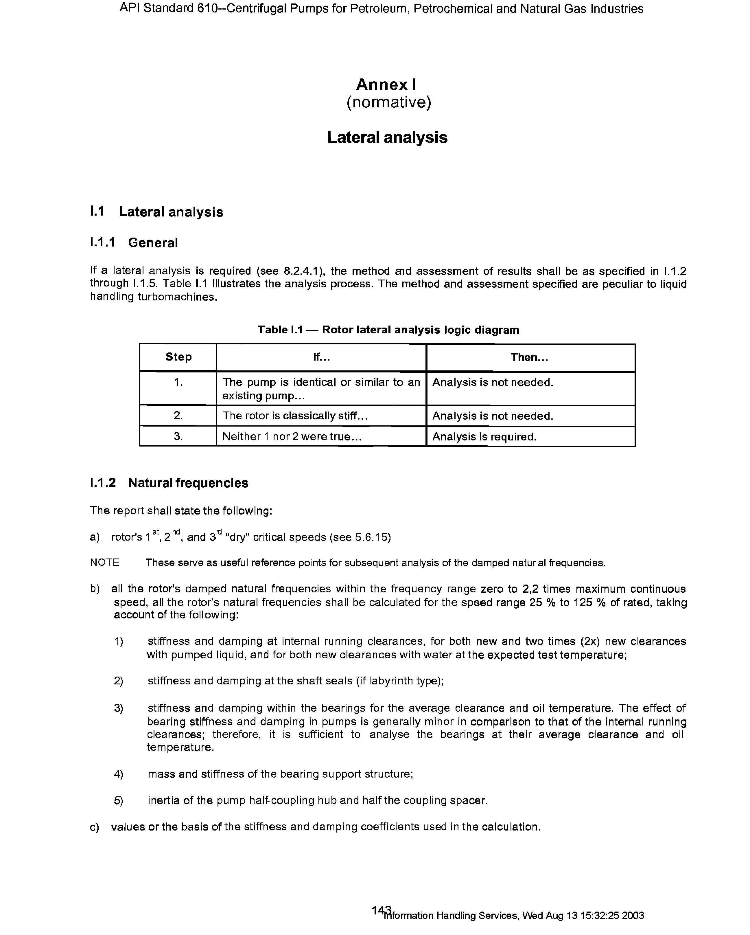 Table 1.1 — Rotor lateral analysis logic diagram...