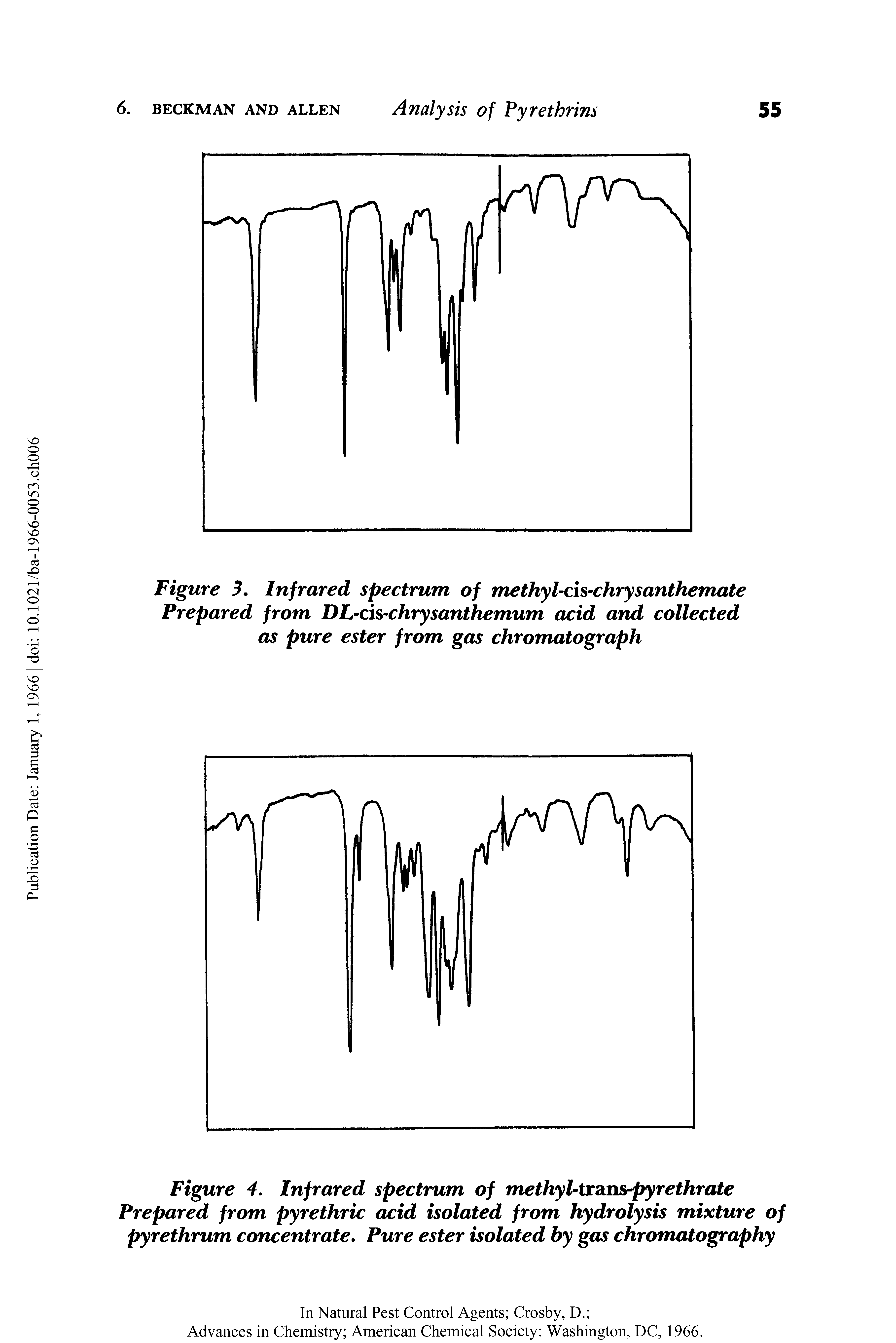 Figure 4. Infrared spectrum of methyl-transrpyrethrate Prepared from pyrethric acid isolated from hydrolysis mixture of pyrethrum concentrate. Pure ester isolated by gas chromatography...