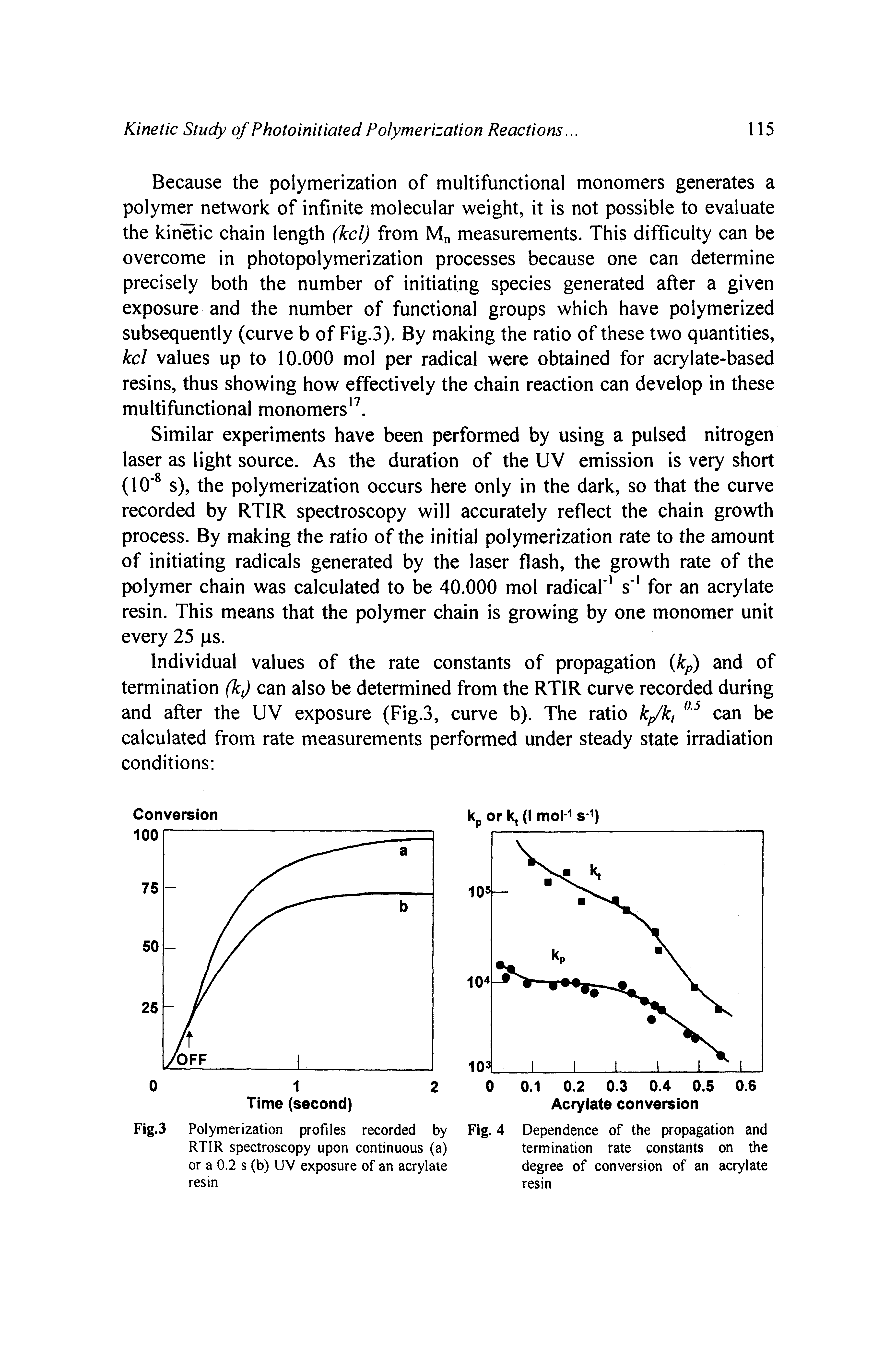 Fig. 4 Dependence of the propagation and termination rate constants on the degree of conversion of an acrylate resin...