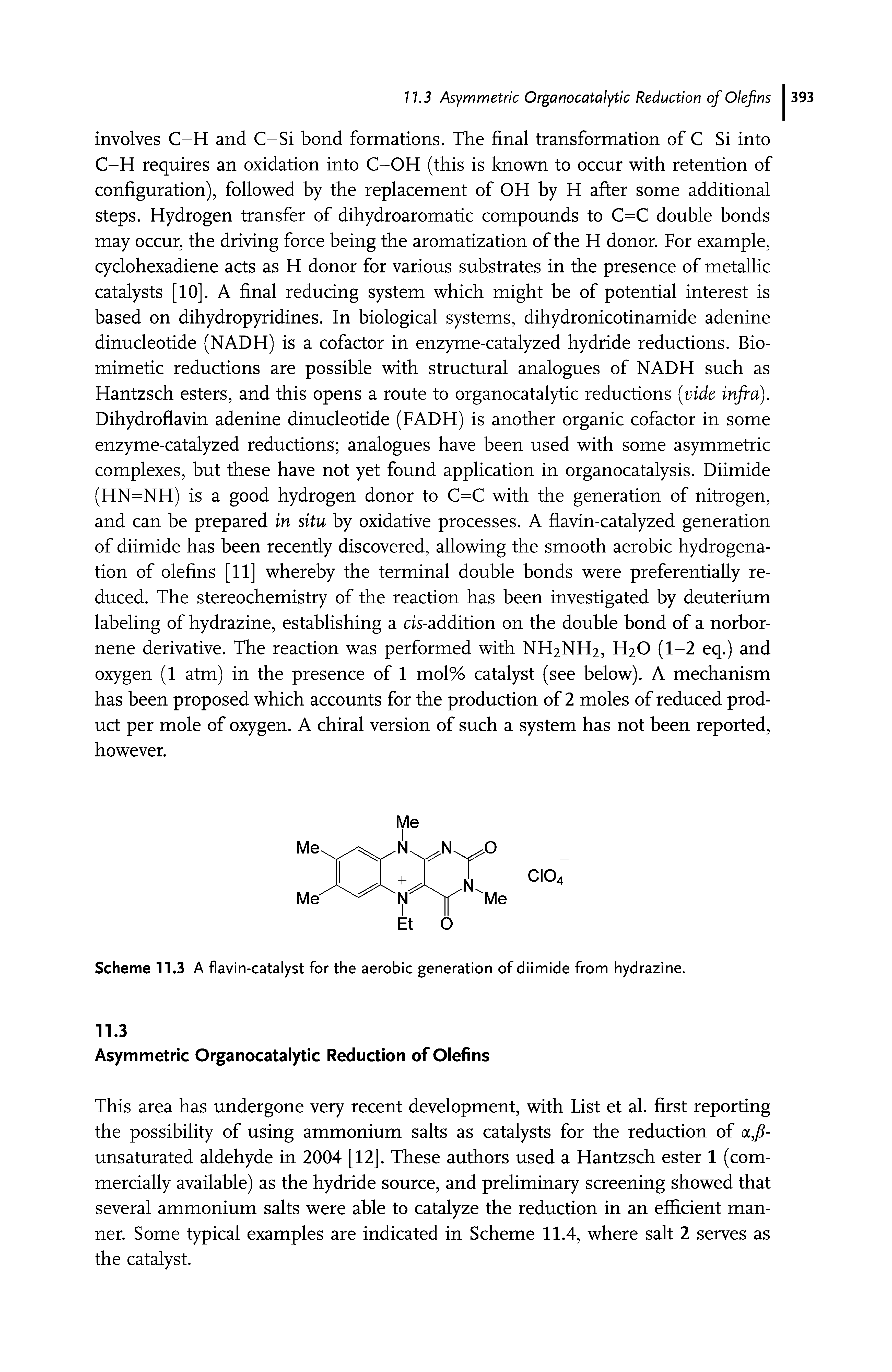 Scheme 11.3 A flavin-catalyst for the aerobic generation of diimide from hydrazine.