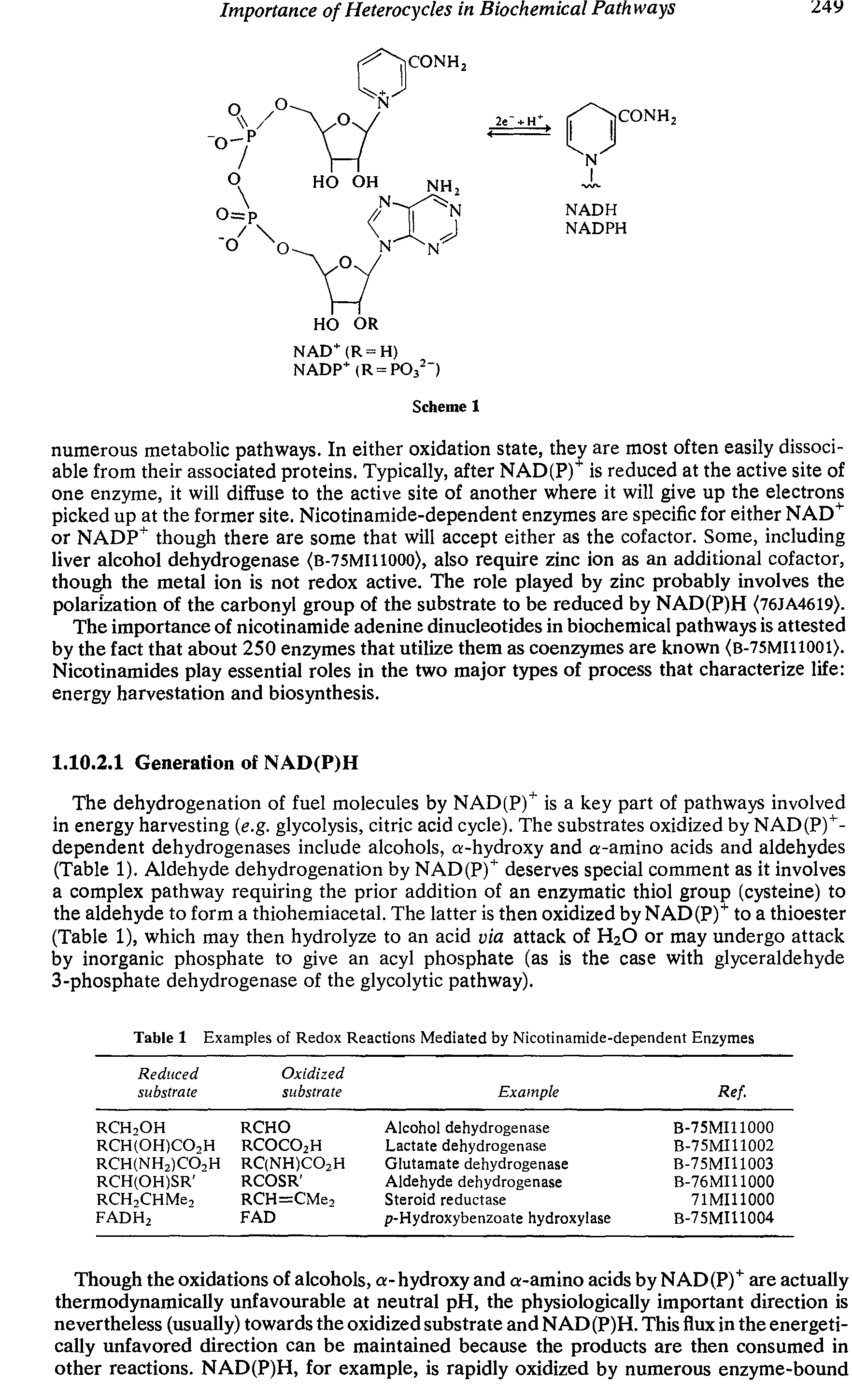 Table 1 Examples of Redox Reactions Mediated by Nicotinamide-dependent Enzymes...