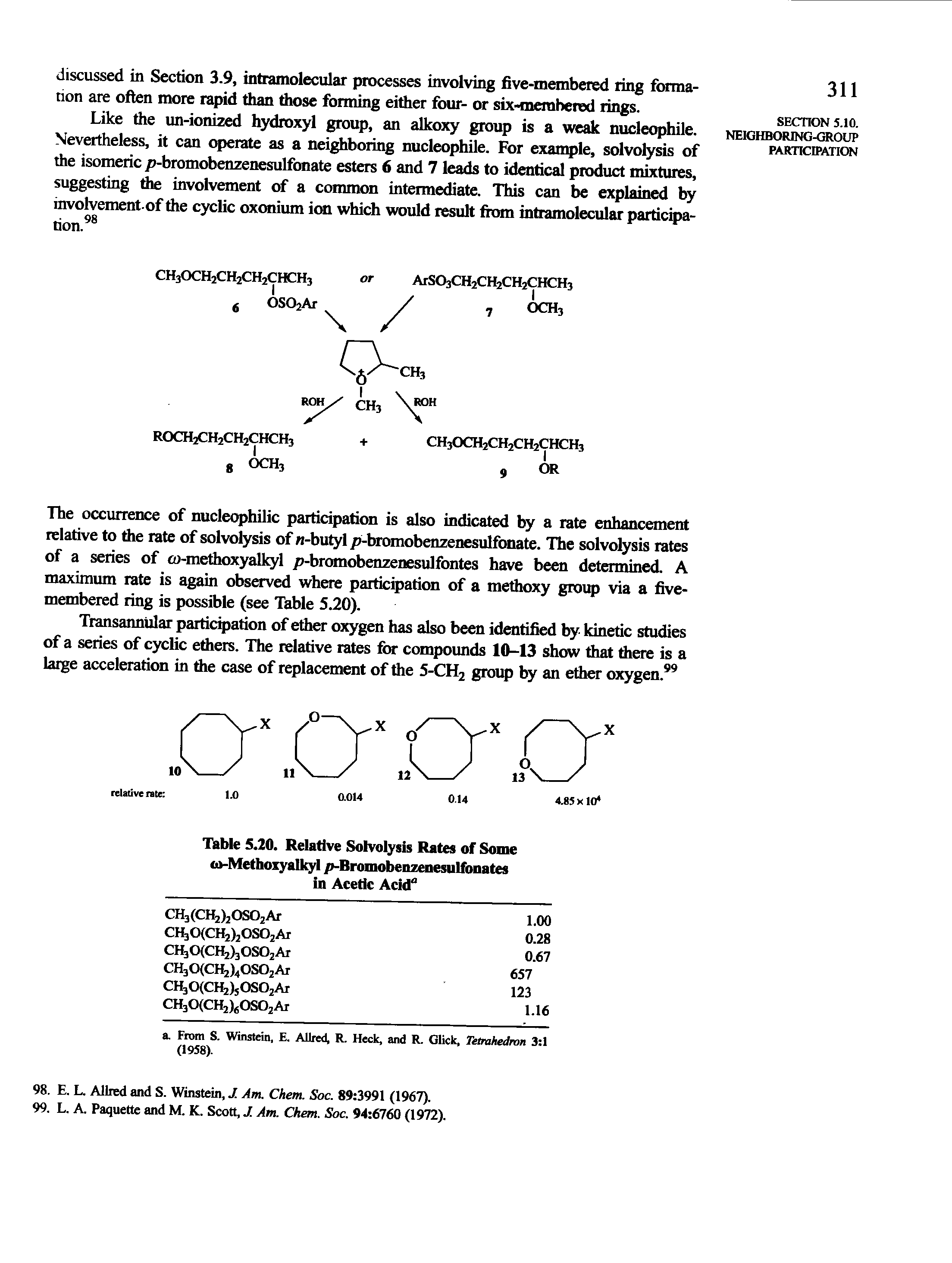 Table 5.20. Relative Solvolysis Rates of Some <o-MethoxyaIkyl / BromobeIlzenesulfonates in Acetic Acid"...