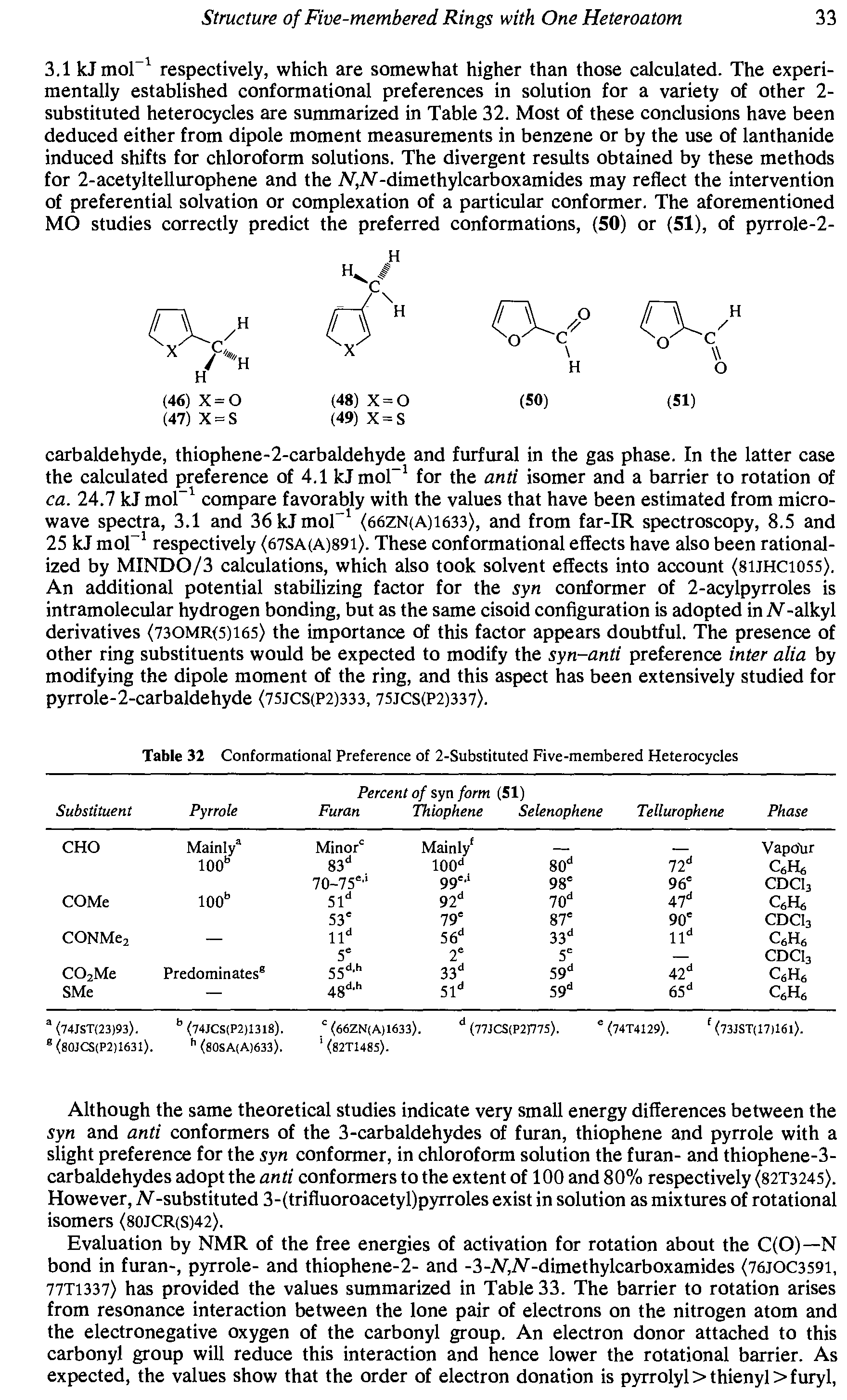Table 32 Conformational Preference of 2-Substituted Five-membered Heterocycles...