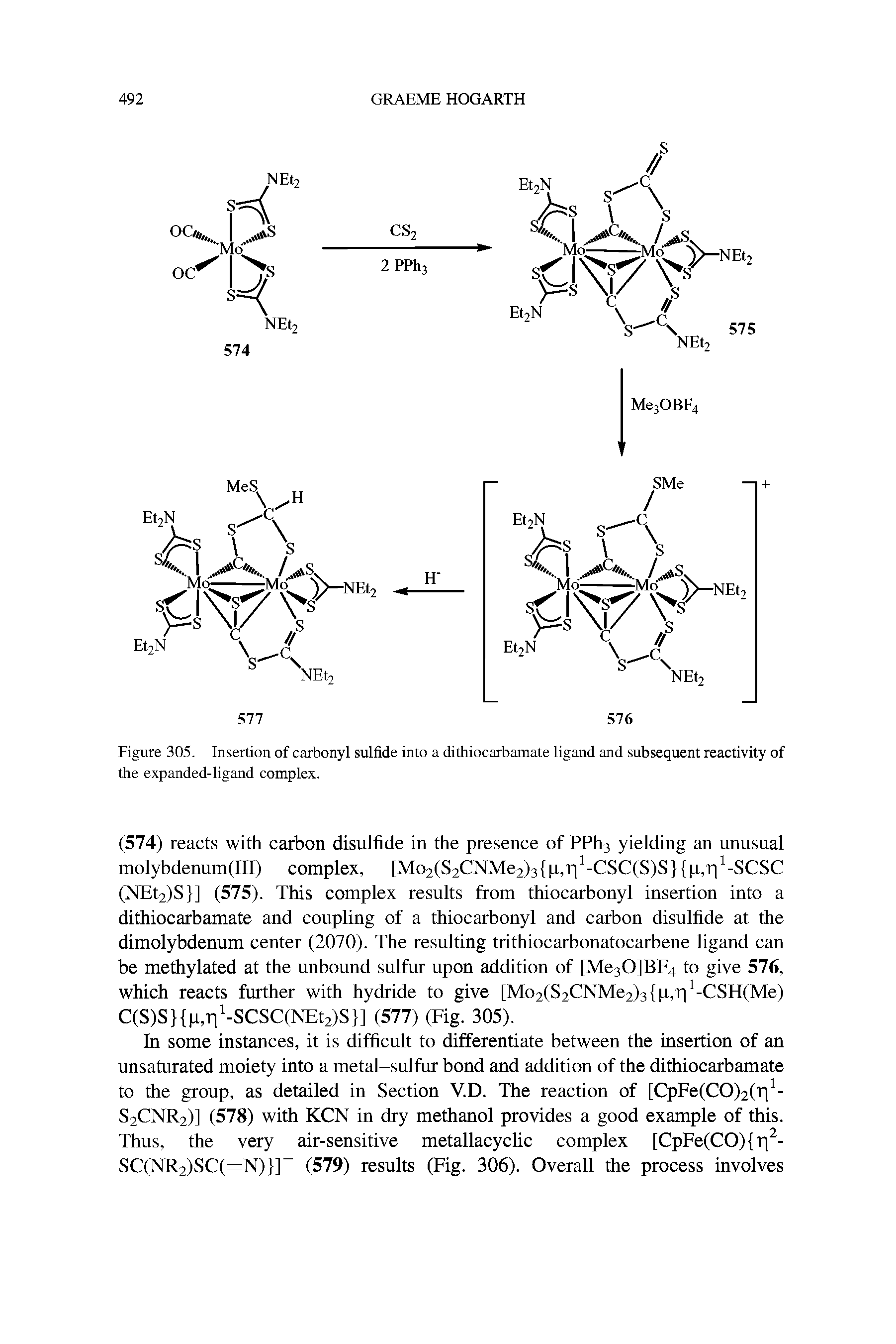 Figure 305. Insertion of carbonyl sulfide into a dithiocarbamate ligand and subsequent reactivity of the expanded-ligand complex.