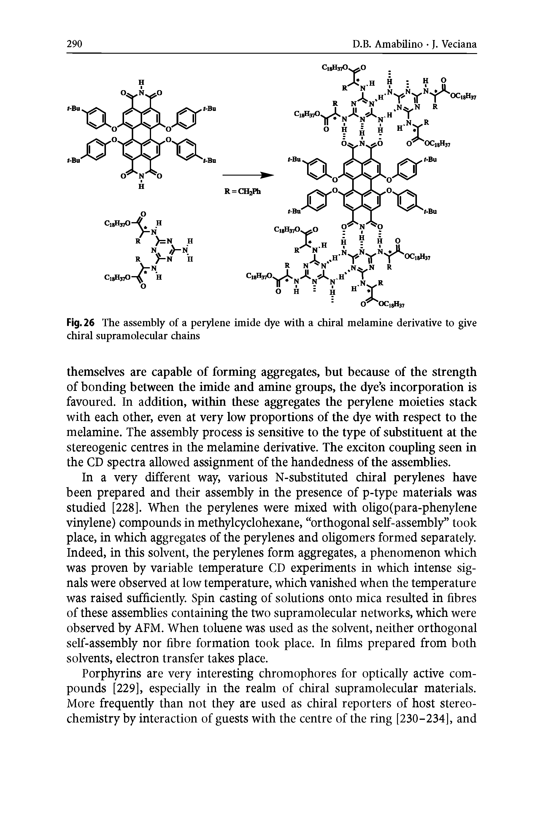 Fig. 26 The assembly of a perylene imide dye with a chiral melamine derivative to give chiral supramolecular chains...