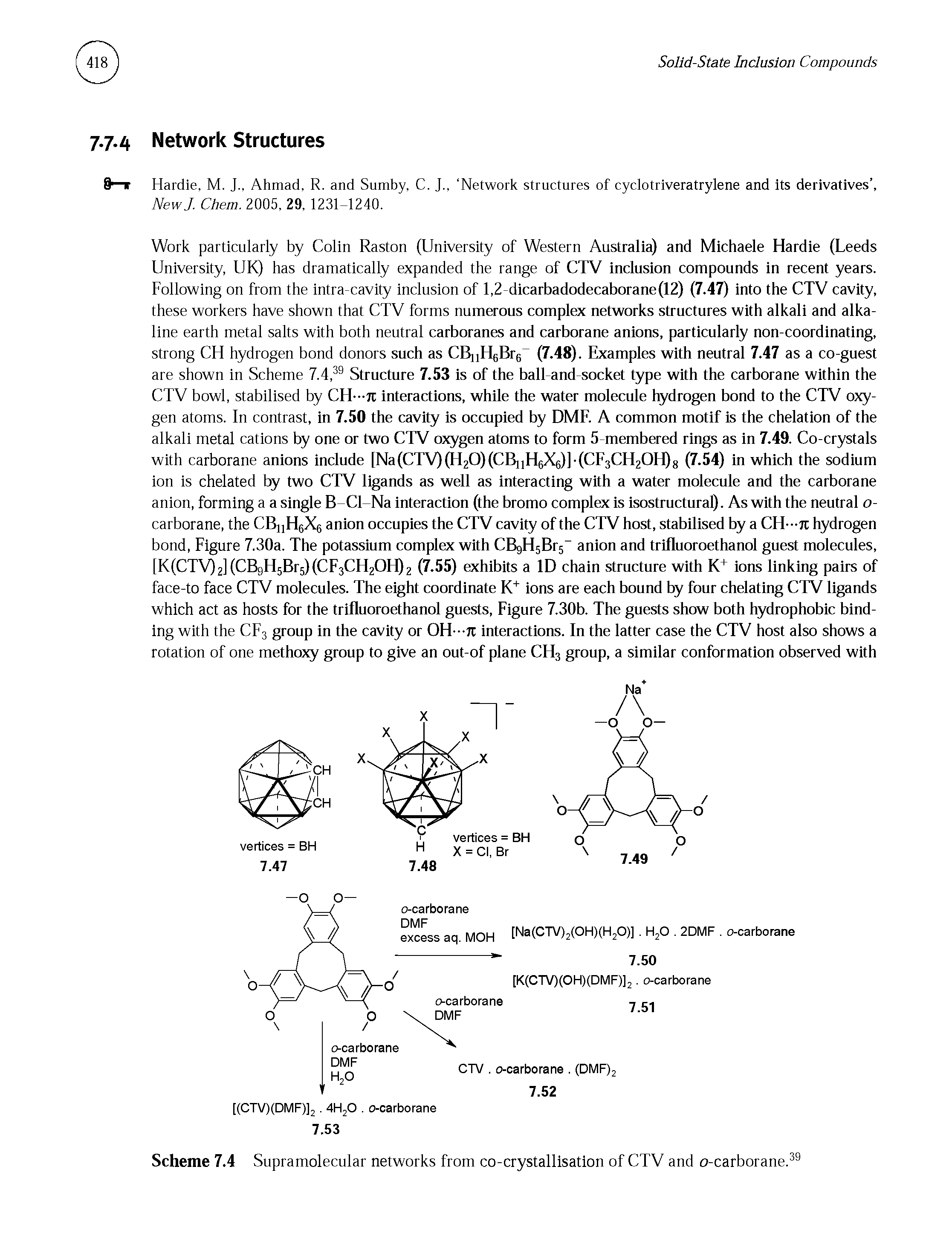 Scheme 7.4 Supramolecular networks from co-crystallisation of CTV and o-carborane.39...