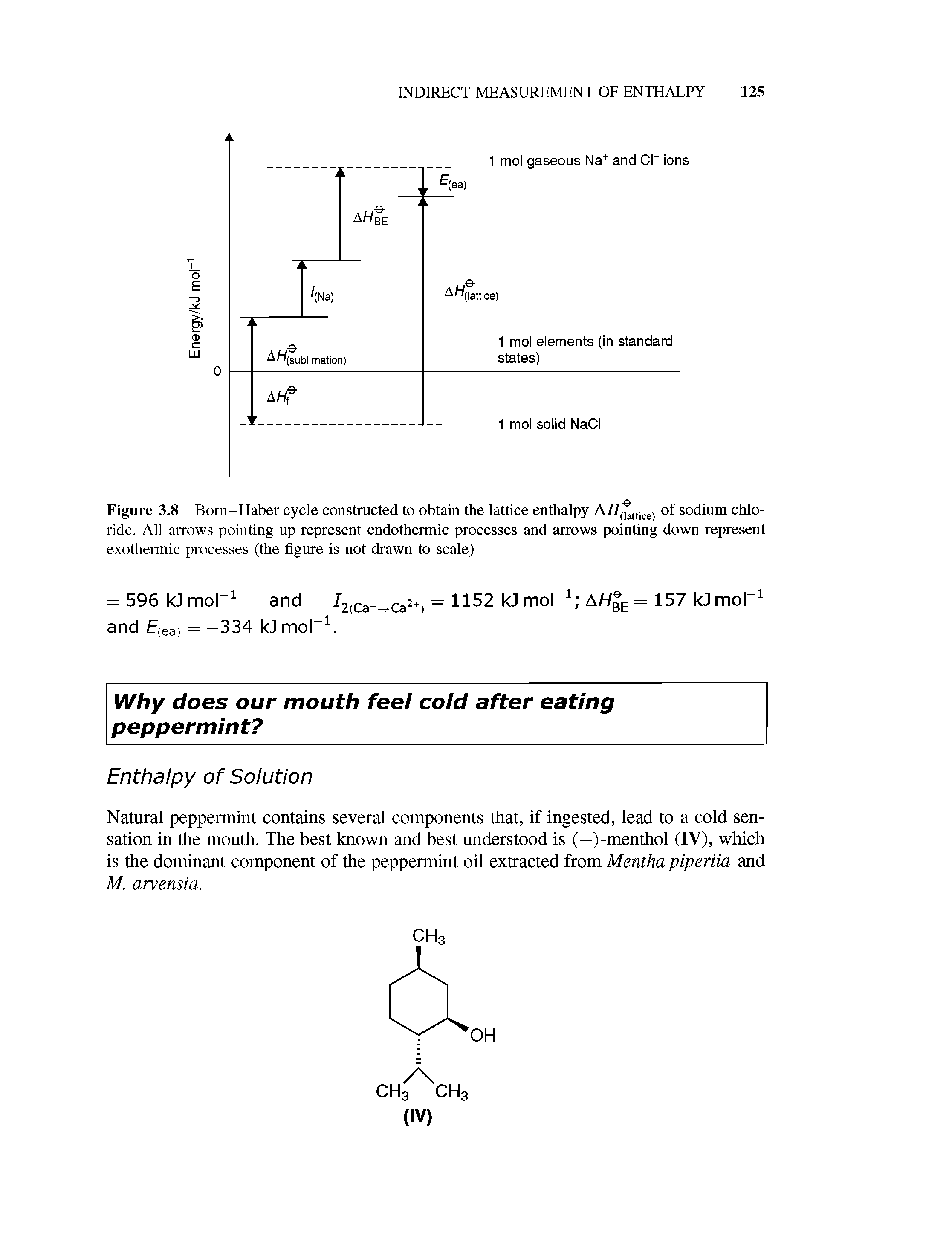 Figure 3.8 Born-Haber cycle constructed to obtain the lattice enthalpy A//(E, lce) of sodium chloride. All arrows pointing up represent endothermic processes and arrows pointing down represent exothermic processes (the figure is not drawn to scale)...