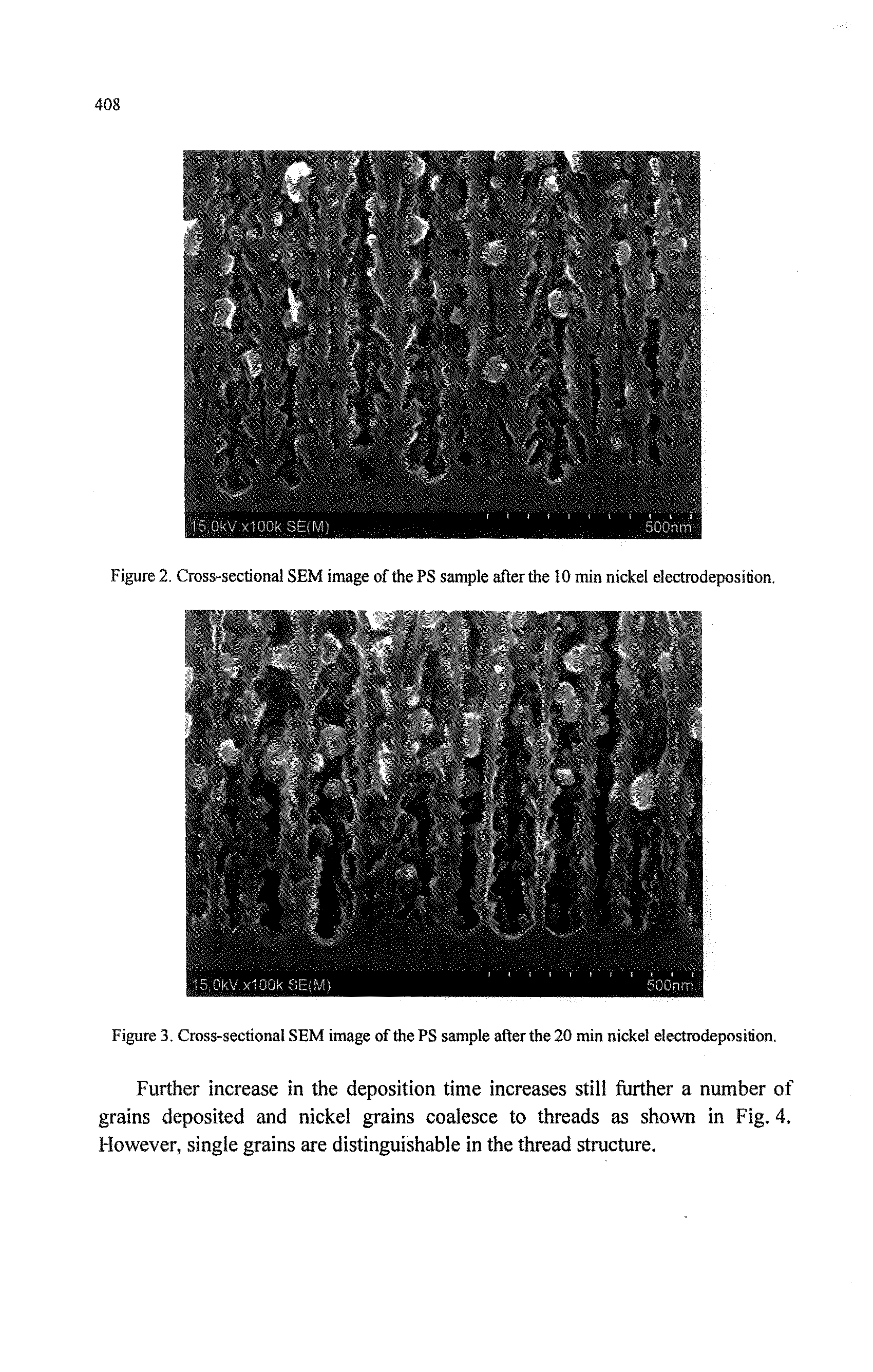 Figure 2. Cross-sectional SEM image of the PS sample after the 10 min nickel electrodeposition.