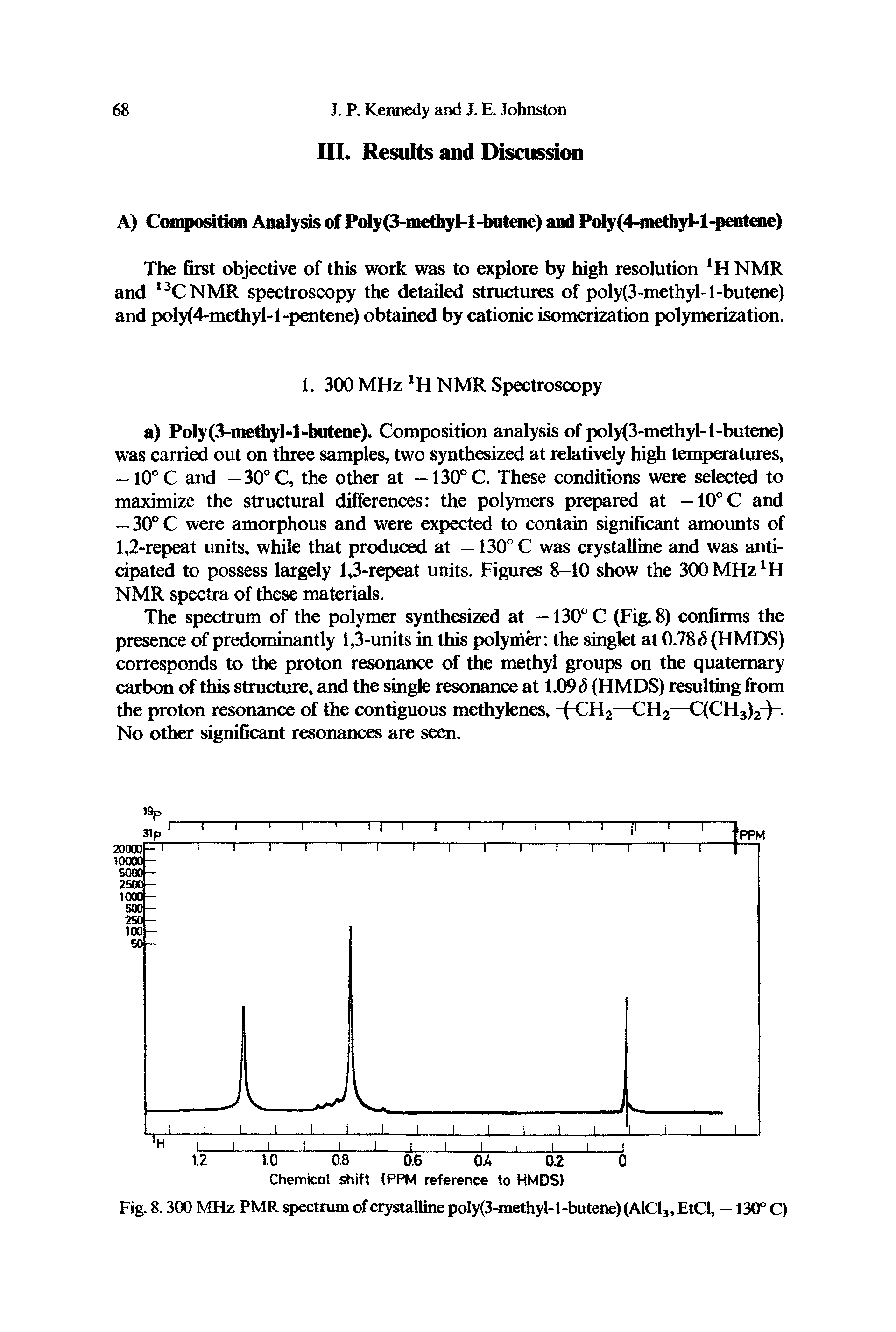 Fig. 8.300 MHz PMR spectrum of crystalline poly(3-methyl-l-butene) (A1C13, EtCl, —130° C)...
