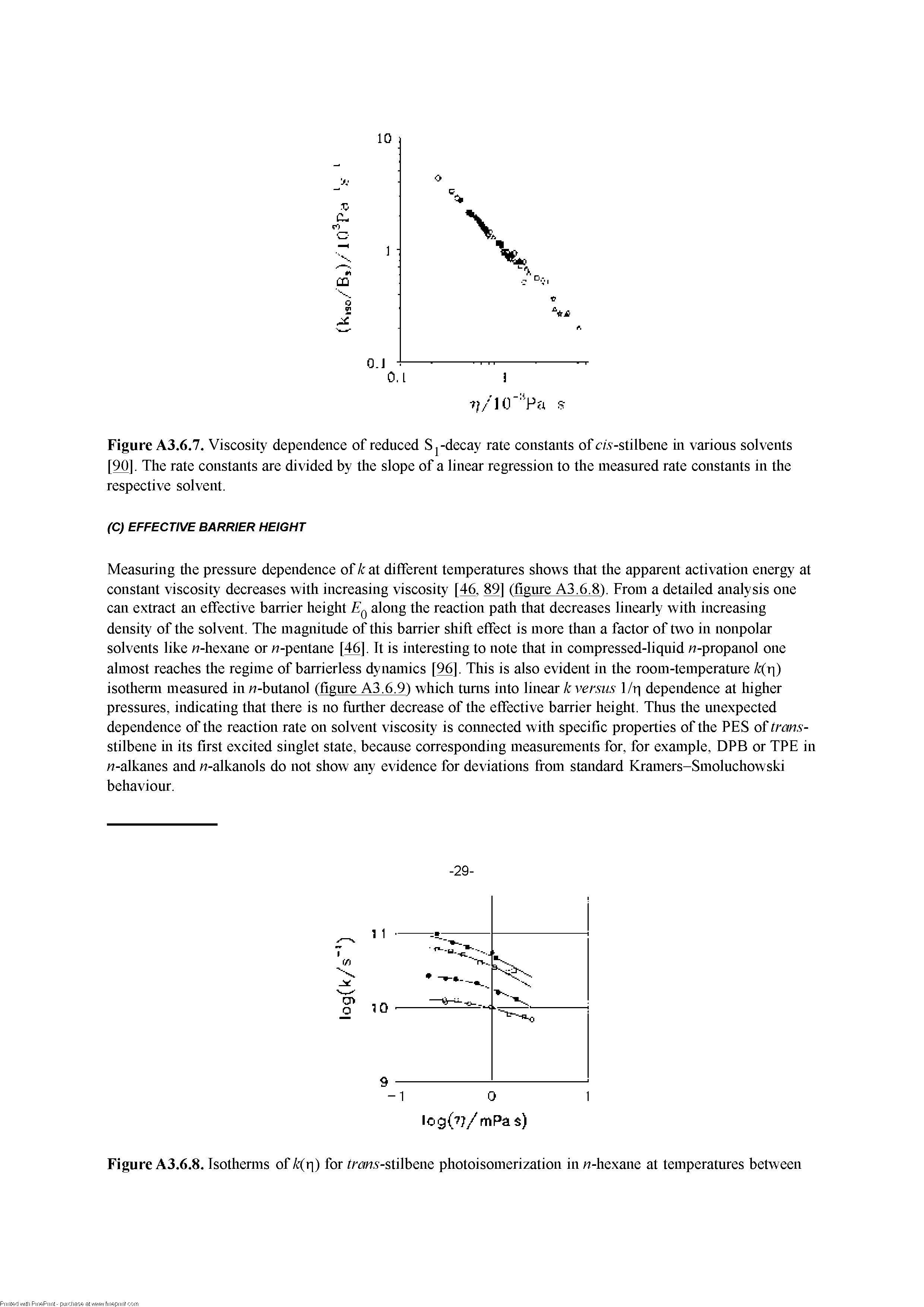 Figure A3.6.7. Viscosity dependence of reduced -decay rate constants of ers -stilbene in various solvents [90], The rate constants are divided by the slope of a linear regression to the measured rate constants in the respective solvent.