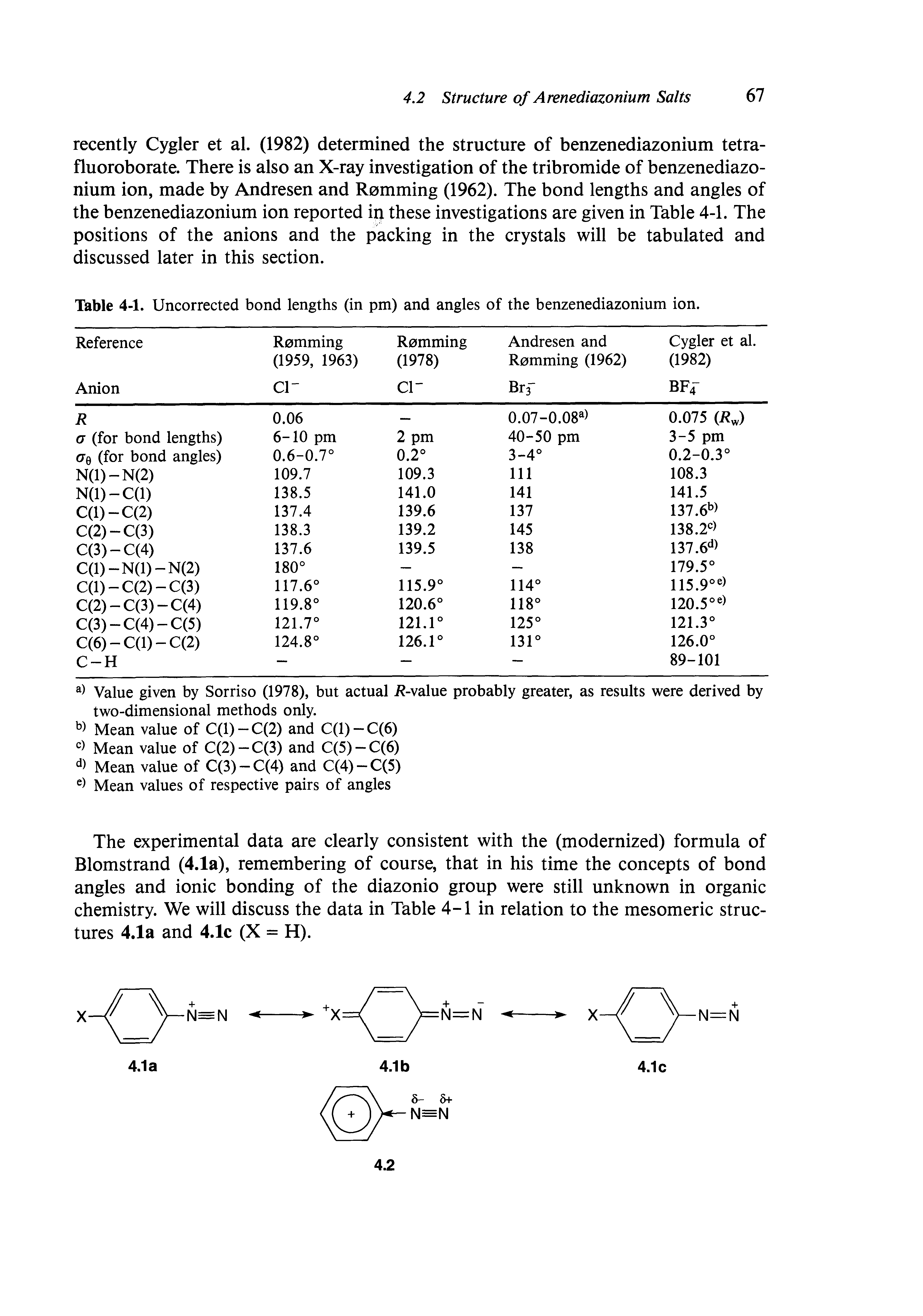 Table 4-1. Uncorrected bond lengths (in pm) and angles of the benzenediazonium ion.