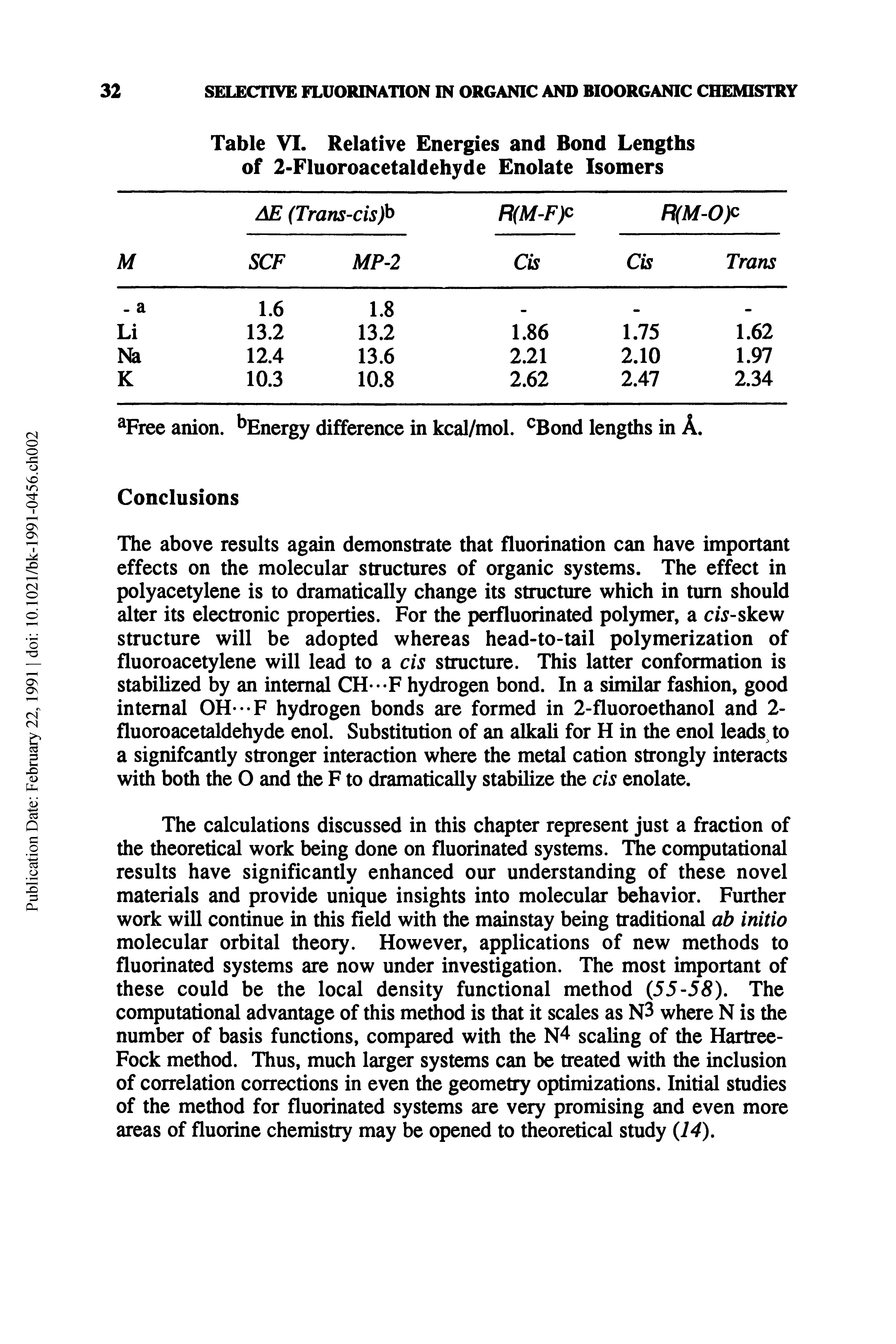 Table VI. Relative Energies and Bond Lengths of 2-Fluoroacetaldehyde Enolate Isomers...