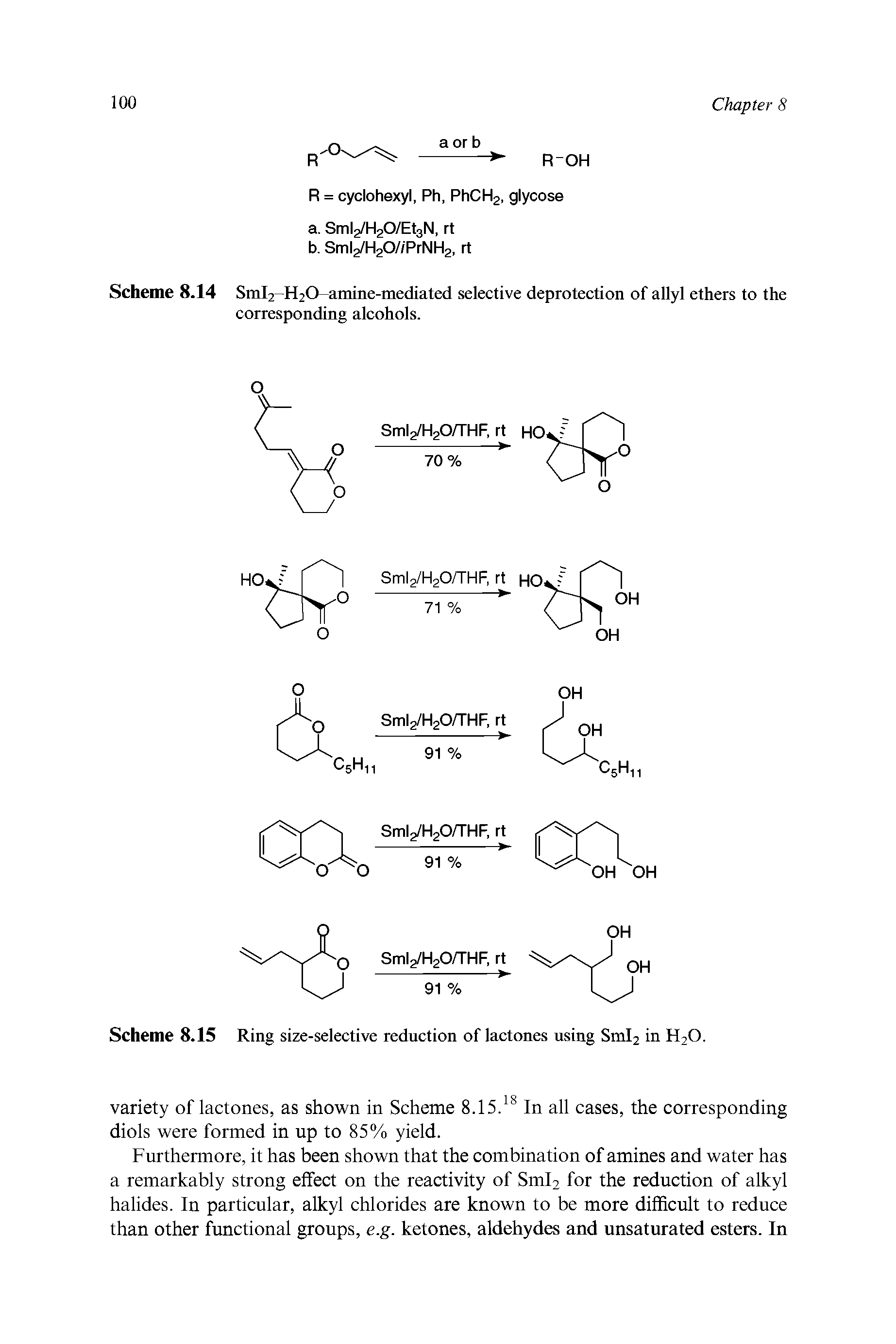 Scheme 8.15 Ring size-selective reduction of lactones using Sml2 in H20.