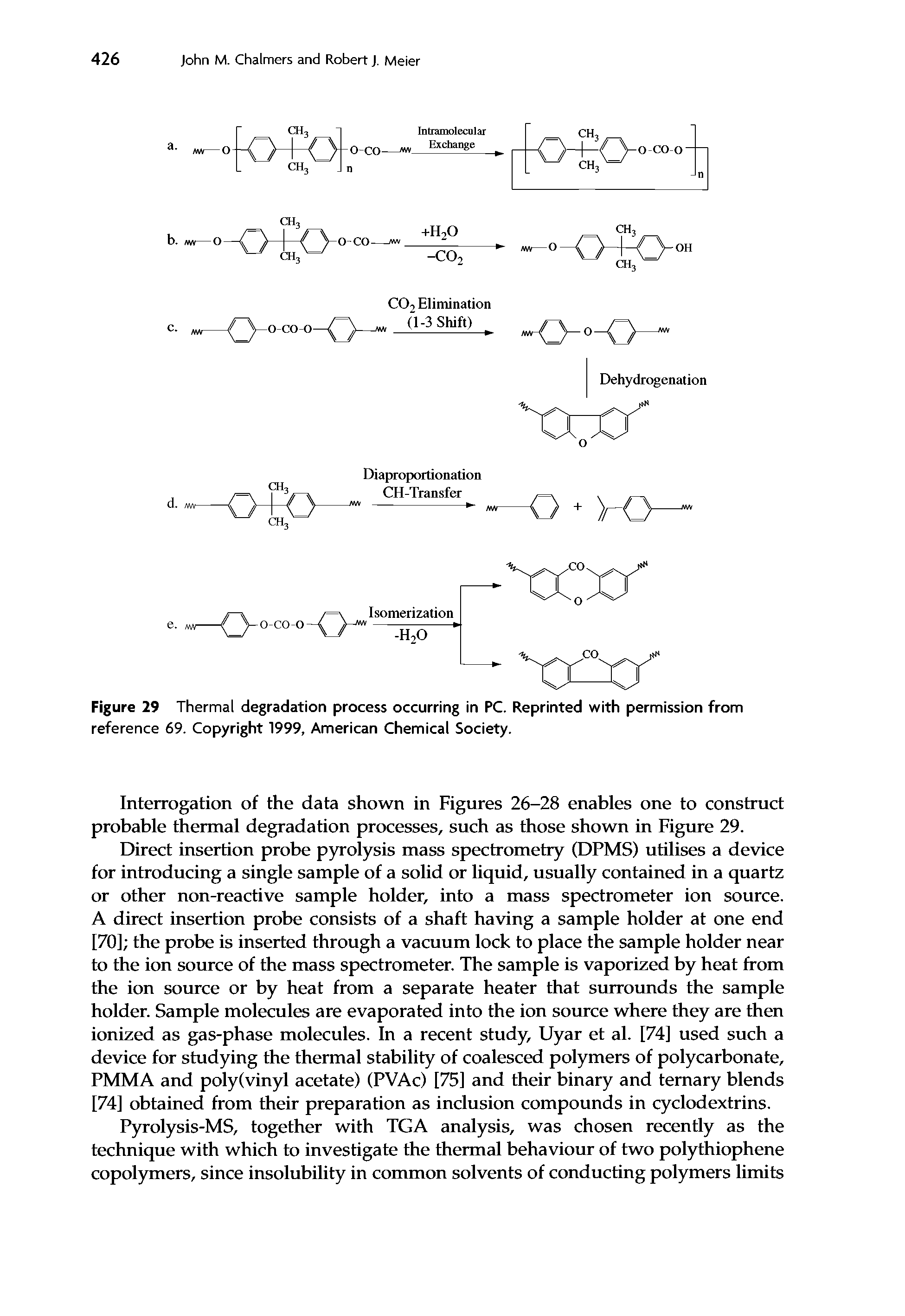 Figure 29 Thermal degradation process occurring in PC. Reprinted with permission from reference 69. Copyright 1999, American Chemical Society.