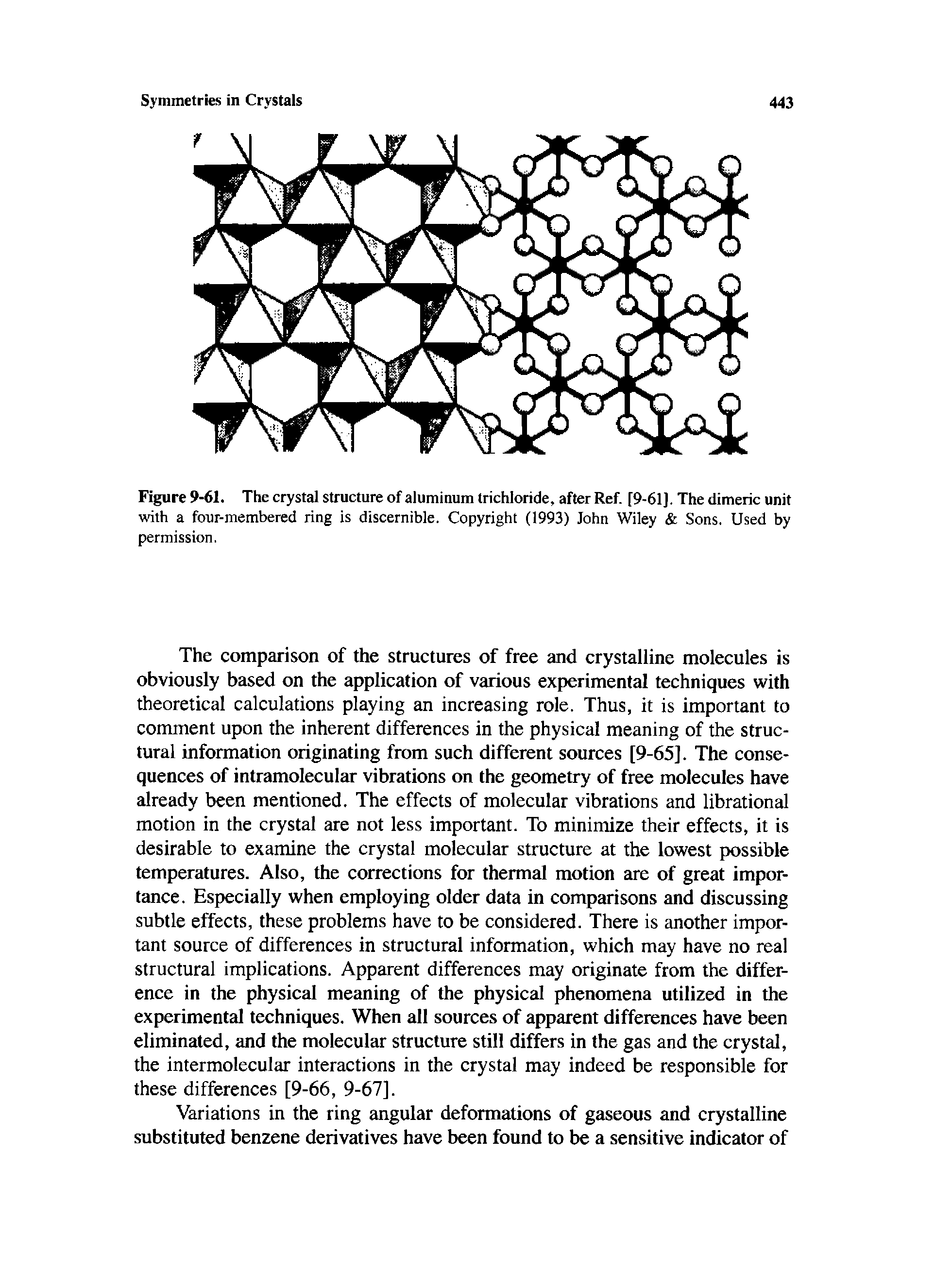 Figure 9-61. The crystal structure of aluminum trichloride, after Ref. f9-61]. The dimeric unit with a four-niembered ring is discernible. Copyright (1993) John Wiley Sons. Used by permission.