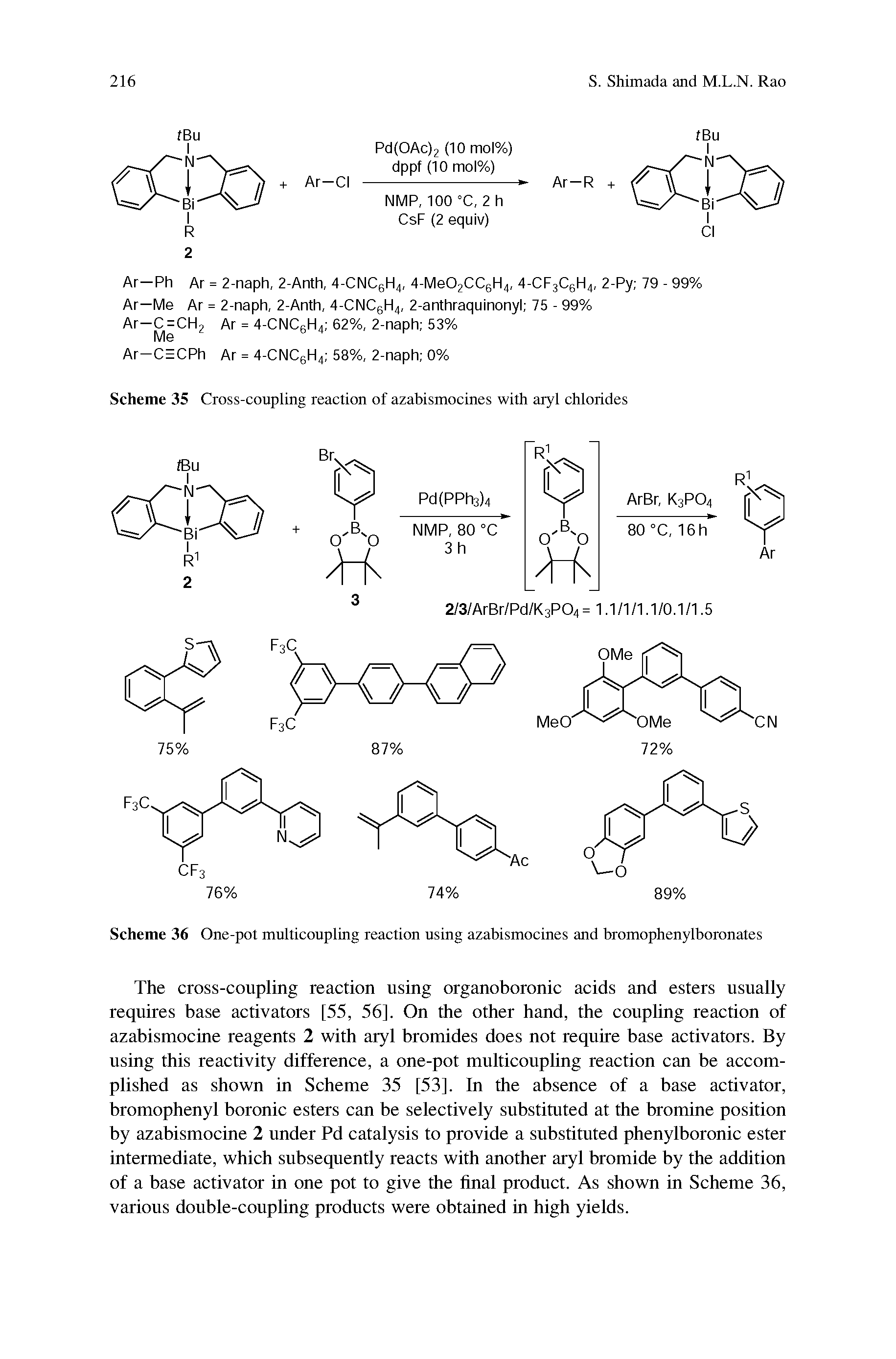 Scheme 35 Cross-coupling reaction of azabismocines with aryl chlorides...