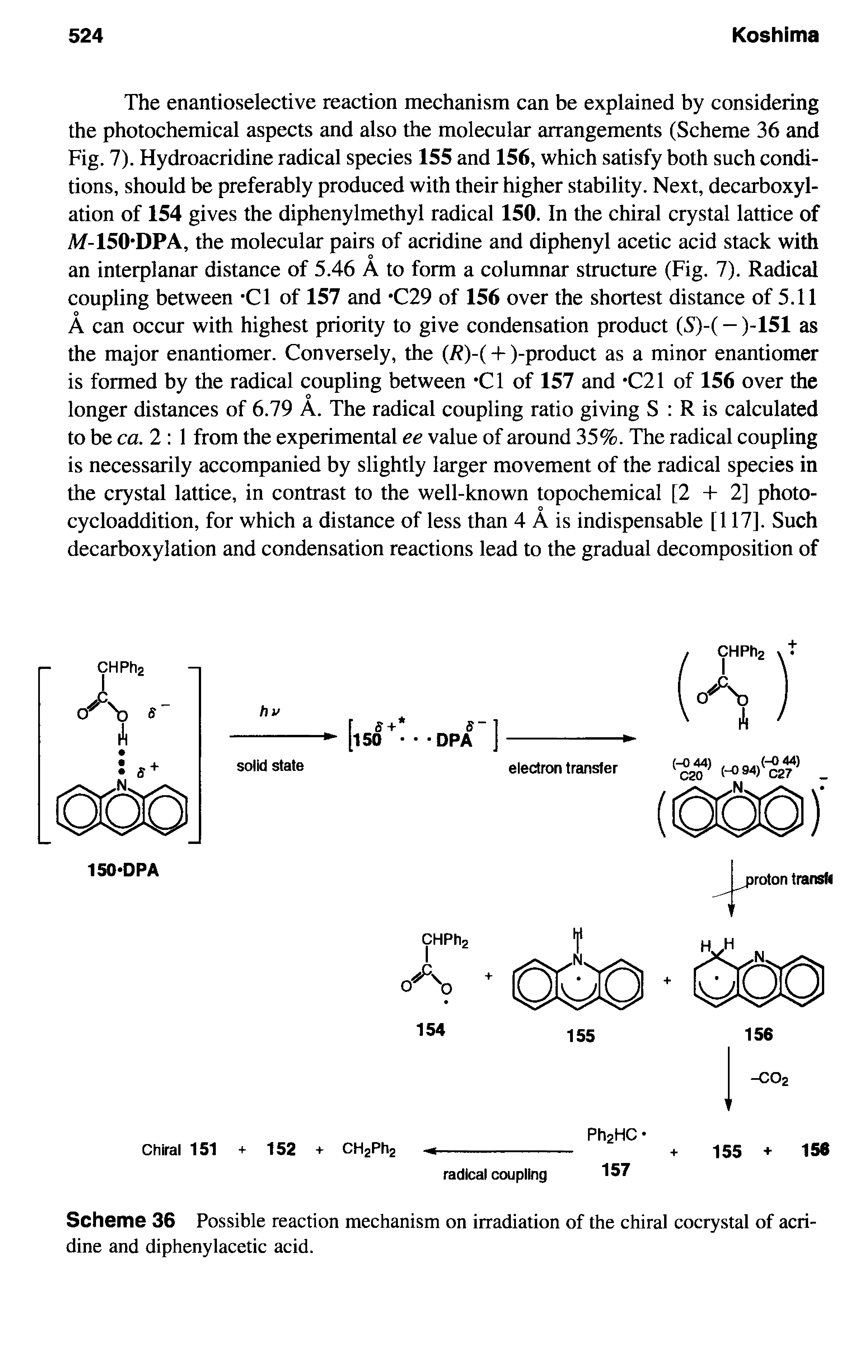 Scheme 36 Possible reaction mechanism on irradiation of the chiral cocrystal of acridine and diphenylacetic acid.