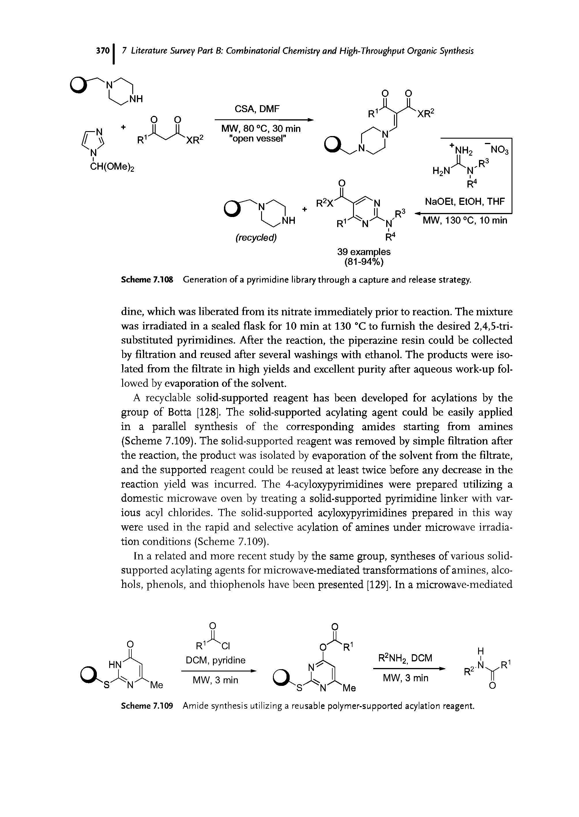 Scheme 7.108 Generation of a pyrimidine library through a capture and release strategy.