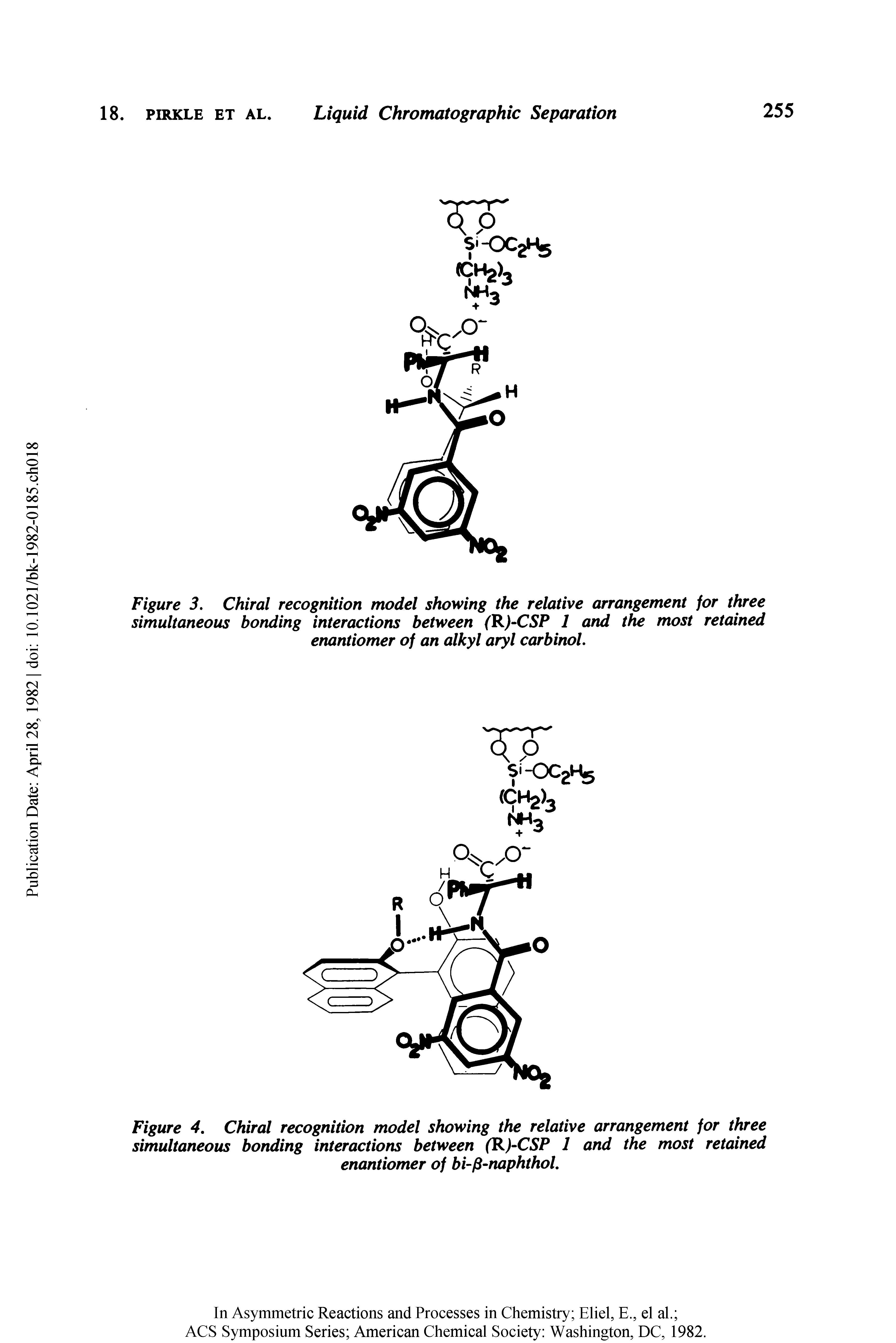Figure 3. Chiral recognition model showing the relative arrangement for three simultaneous bonding interactions between (K)-CSP 1 and the most retained enantiomer of an alkyl aryl carbinol.