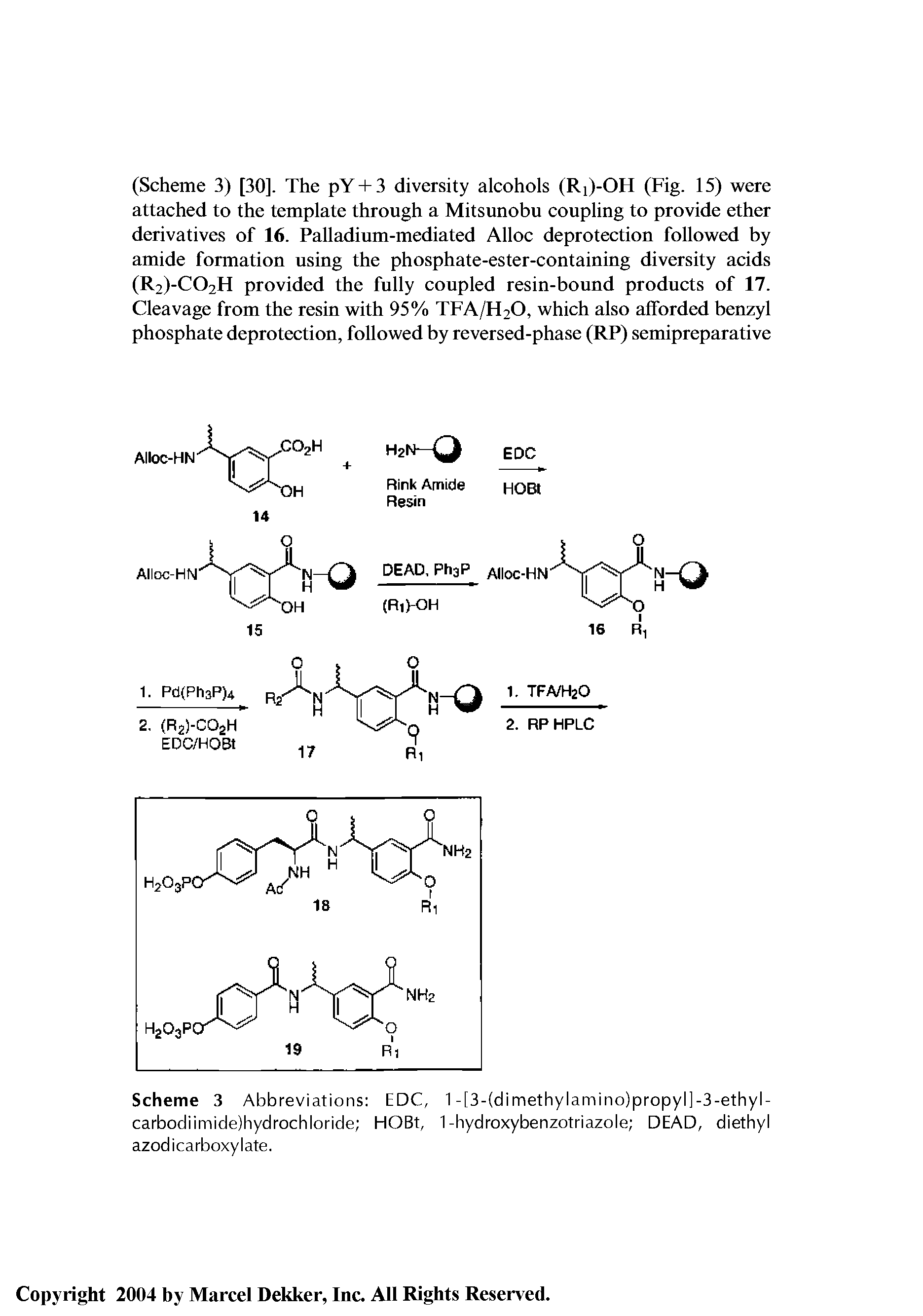 Scheme 3 Abbreviations EDC, 1-[3-(dimethylamino)propyl]-3-ethyl-carbodiimidejhydrochloride HOBt, 1-hydroxybenzotriazole DEAD, diethyl azodicarboxylate.