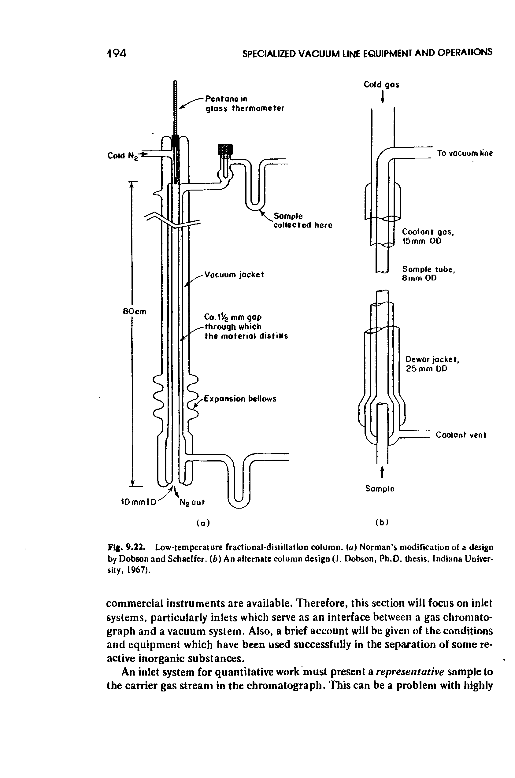 Fig. 9.22. Low-temperature fractional-distillation column, ( ) Norman s modification of a design by Dobson and Schaeffer, (b) An alternate column design (I. Dobson, Ph.D. thesis. Indiana University, 1967).