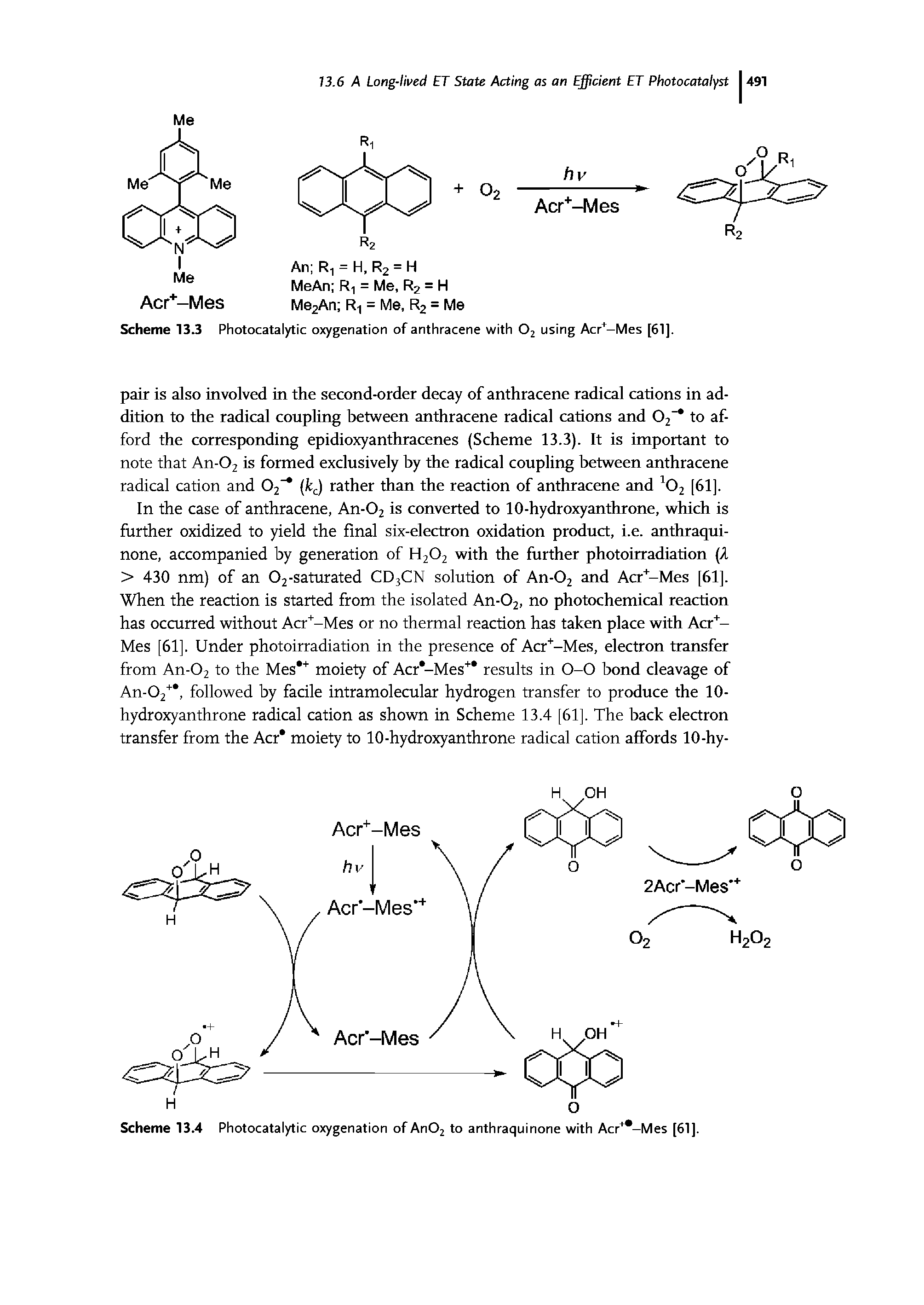 Scheme 13.3 Photocatalytic oxygenation of anthracene with Oz using Acr+-Mes [61].