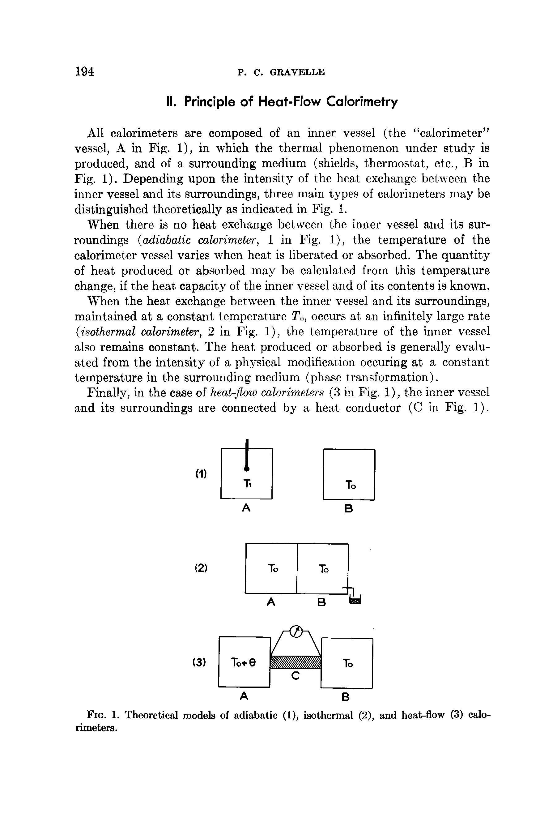 Fig. 1. Theoretical models of adiabatic (1), isothermal (2), and heat-flow (3) calorimeters.