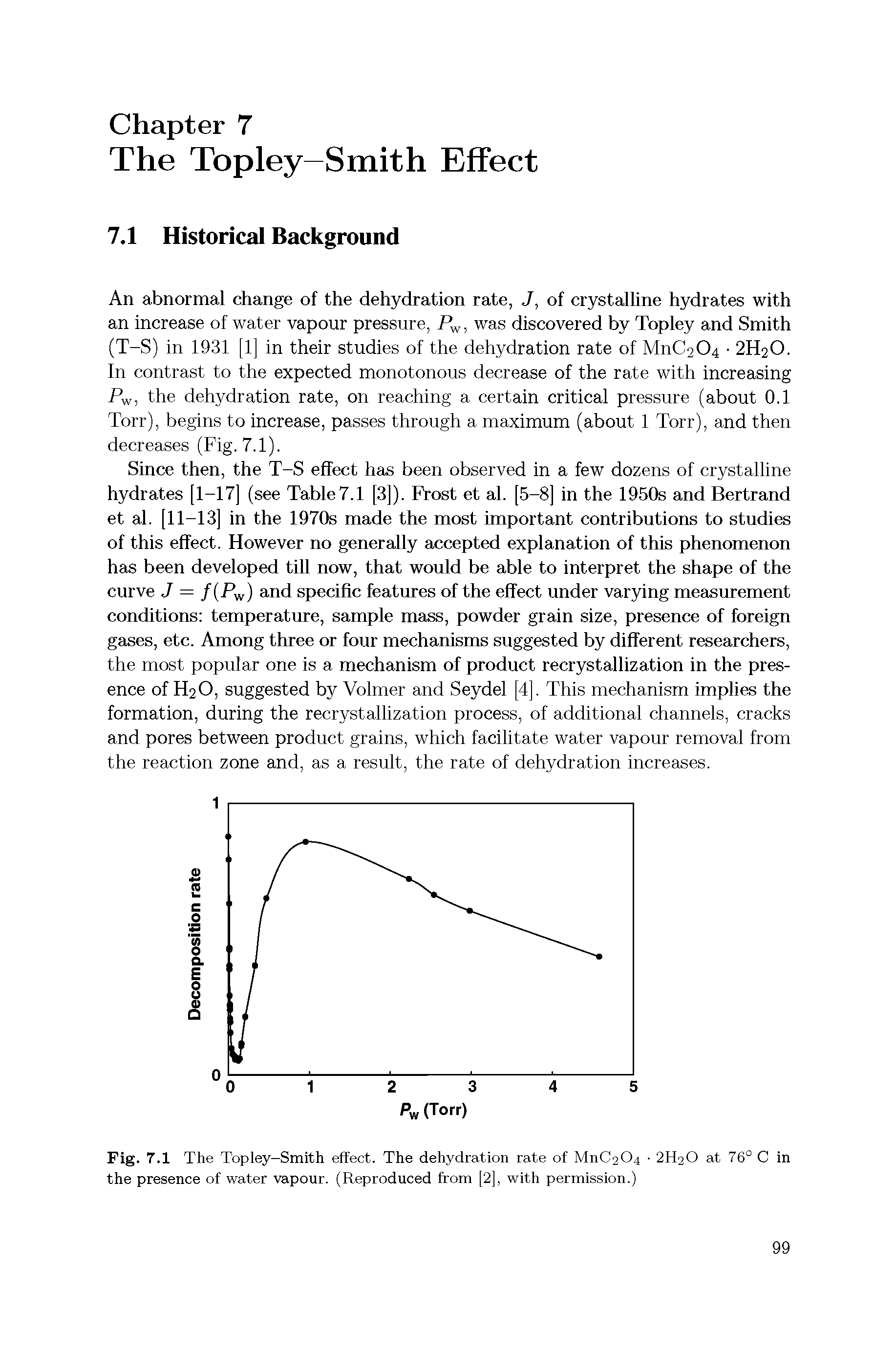 Fig. 7.1 The Topley-Smith effect. The dehydration rate of MnC204 2H2O at 76° C in the presence of water vapour. (Reproduced from [2], with permission.)...