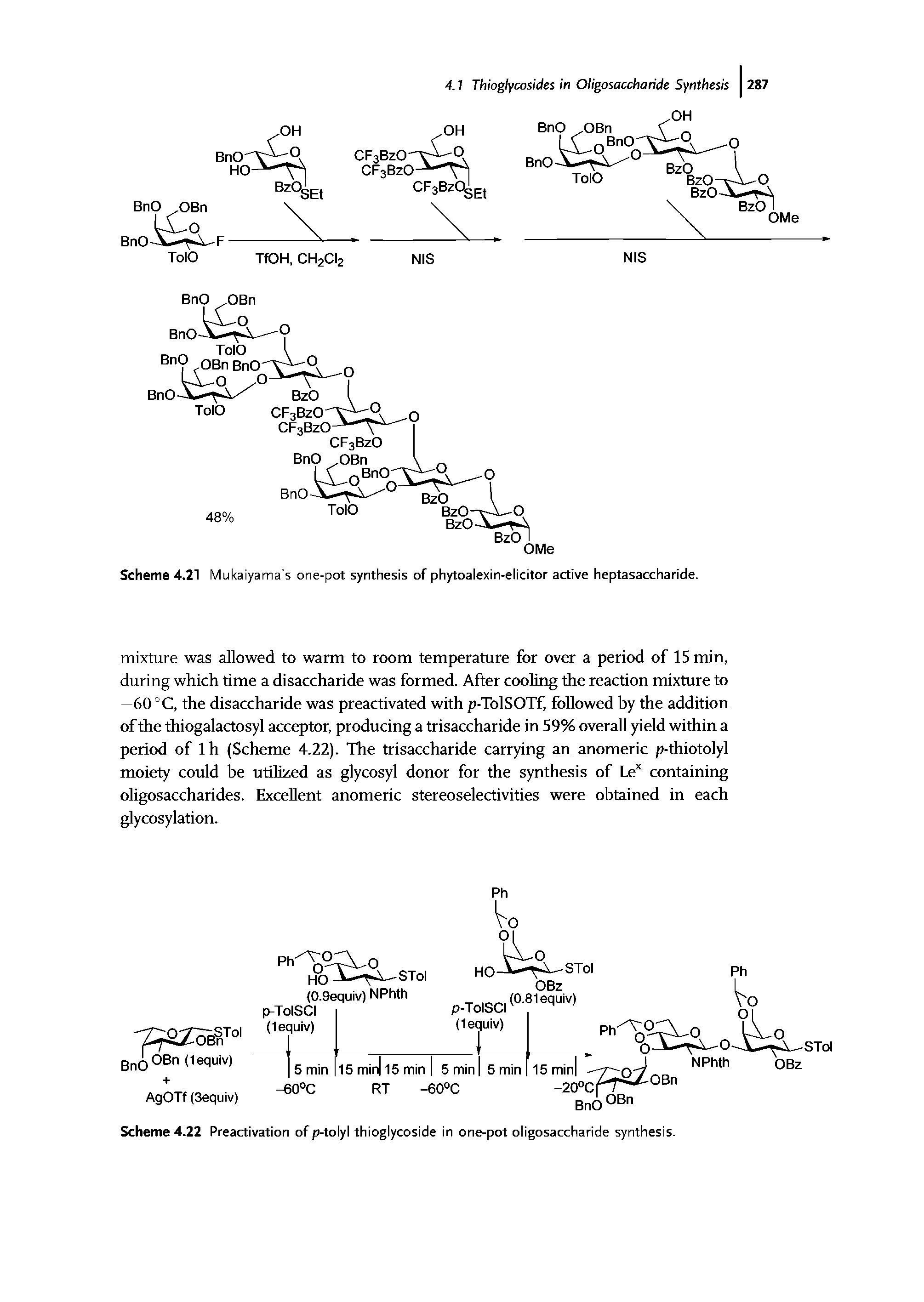 Scheme 4.21 Mukaiyama s one-pot synthesis of phytoalexin-elicitor active heptasaccharide.