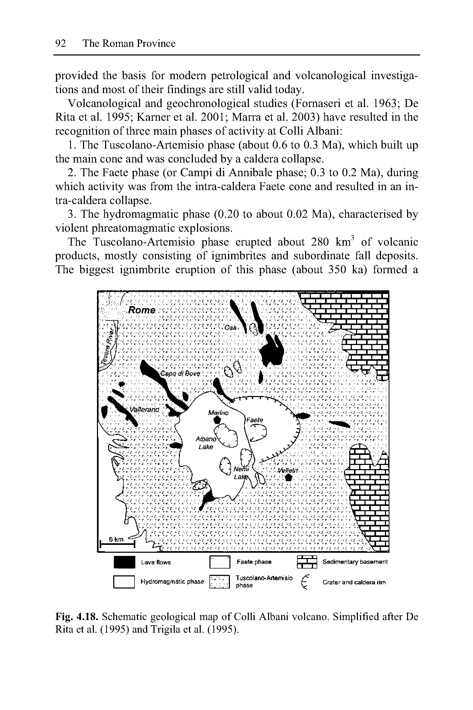 Fig. 4.18. Schematic geological map of Colli Albani volcano. Simplified after De Rita et al. (1995) and Trigila et al. (1995).