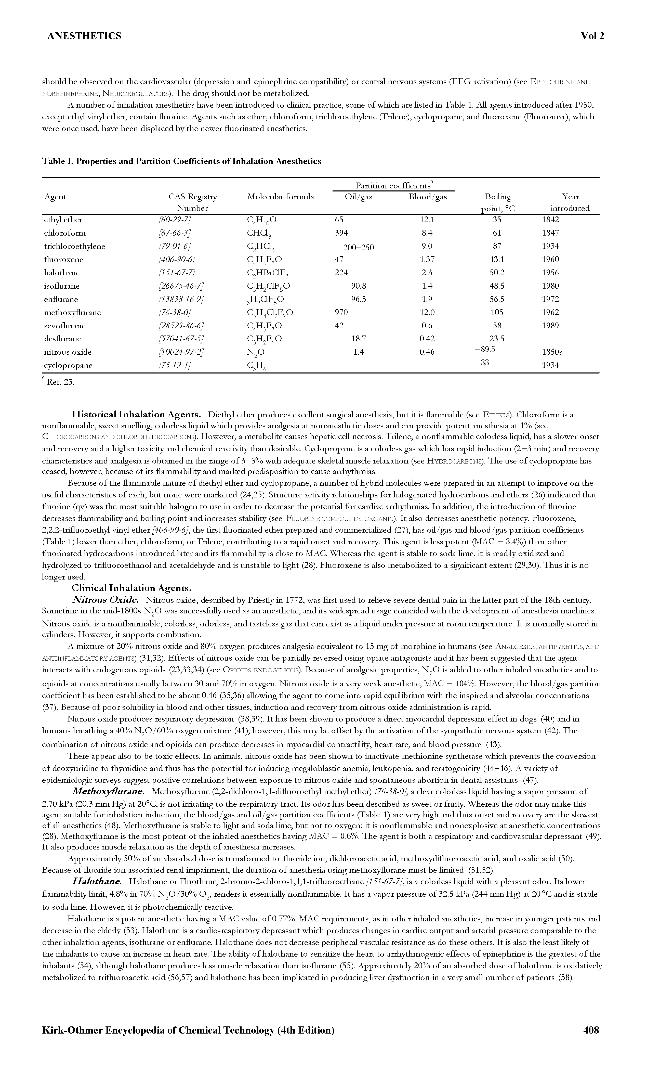 Table 1. Properties and Partition Coefficients of Inhalation Anesthetics...