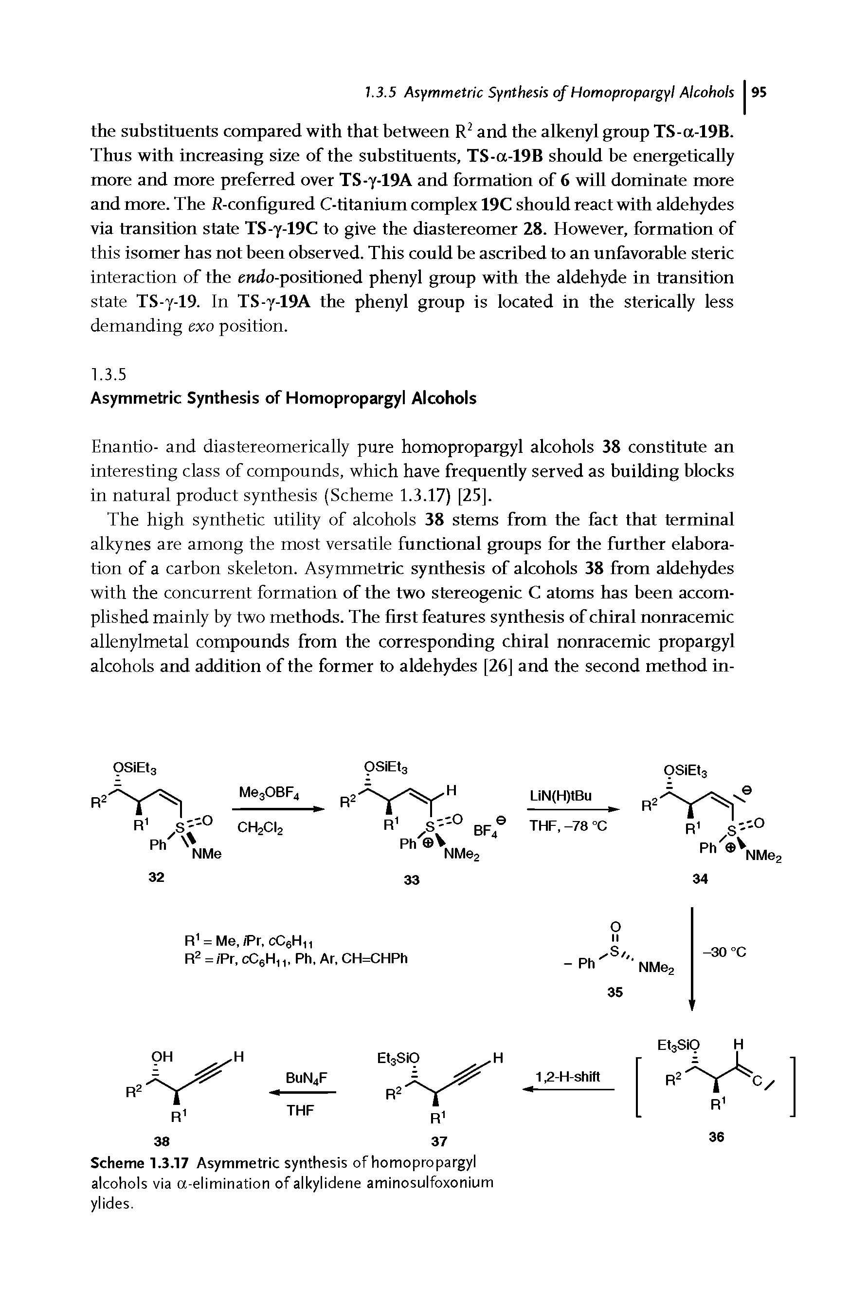 Scheme 1.3.17 Asymmetric synthesis of homopropargyl alcohols via a-elimination of alkylidene aminosulfoxonium ylides.