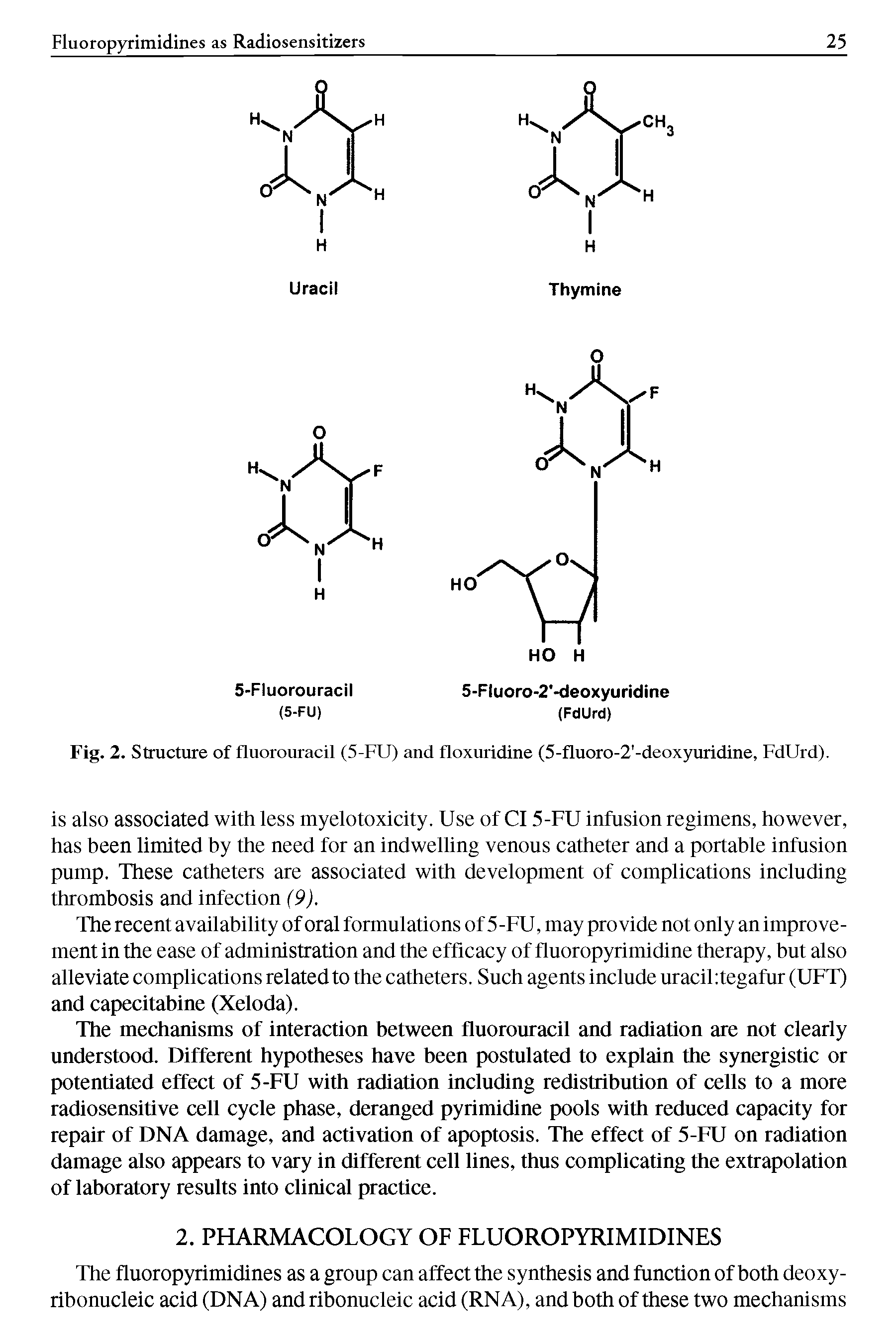 Fig. 2. Structure of fluorouracil (5-FU) and floxuridine (5-fluoro-2 -deoxyuridine, FdUrd).