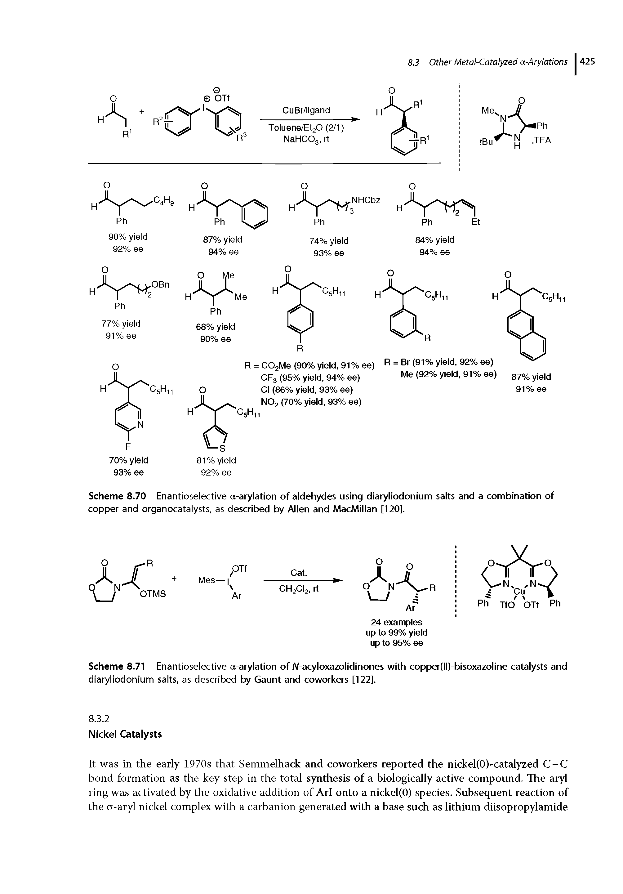 Scheme 8,71 Enantioselective a-arylation of W-acyloxazolidinones with copper(ll)-bisoxazoline catalysts and diaryliodonium salts, as described by Gaunt and coworkers [122].