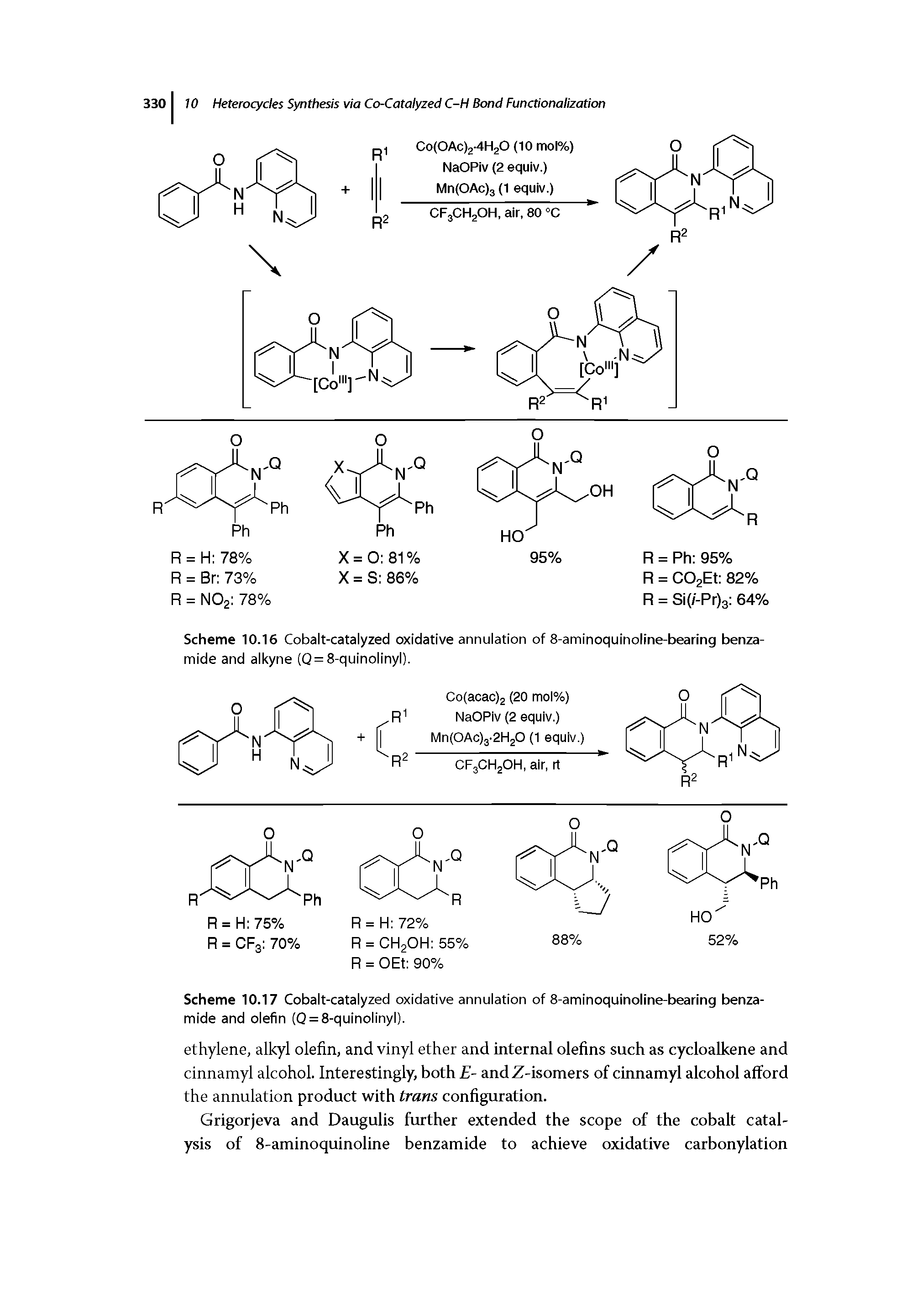 Scheme 10.16 Cobalt-catalyzed oxidative annulatlon of 8-amlnoquinoline-bearing benza-mlde and alkyne (Q = 8-qulnollnyl).
