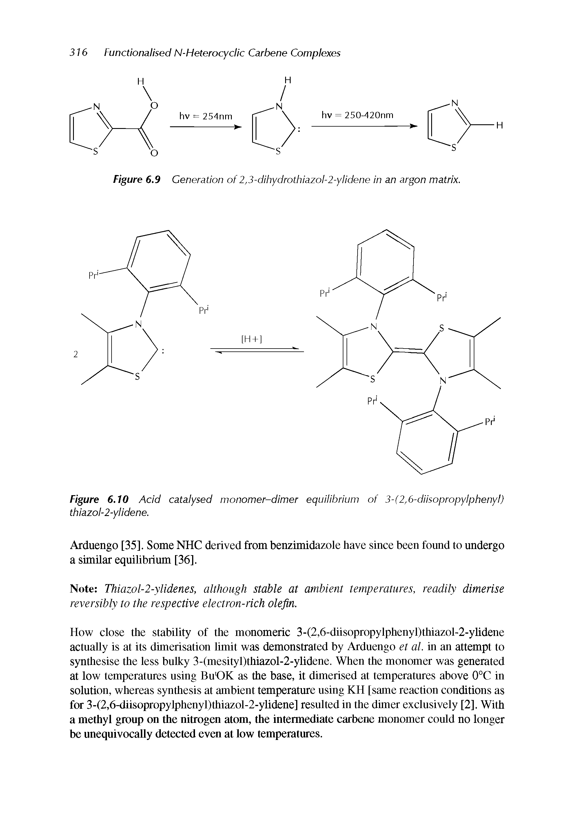 Figure 6,10 Acid catalysed monomer-dimer equilibrium of 3-(2,6-diisopropylphenyl) thiazol-2-ylidene.