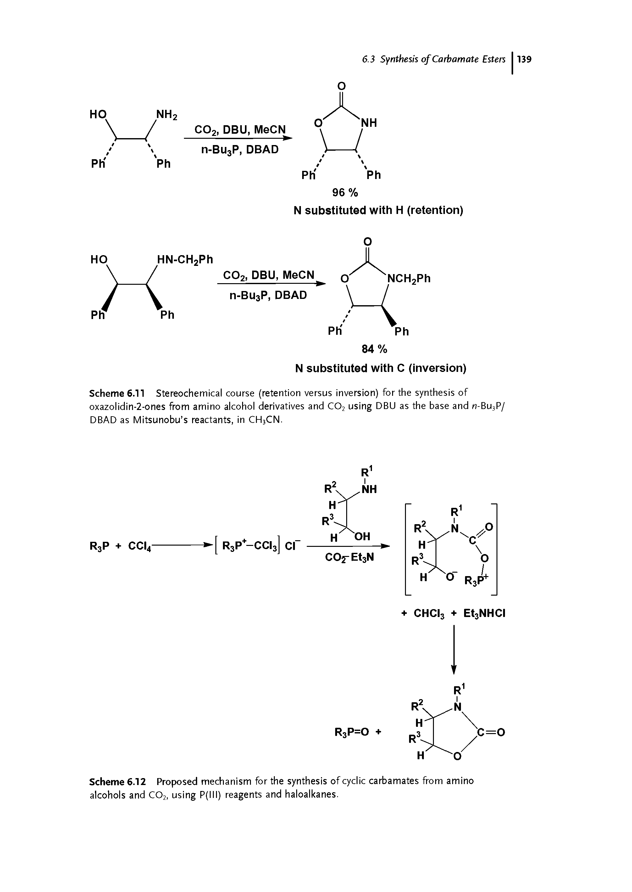 Scheme 6.12 Proposed mechanism for the synthesis of cyclic carbamates from amino alcohols and C02, using P(lll) reagents and haloalkanes.