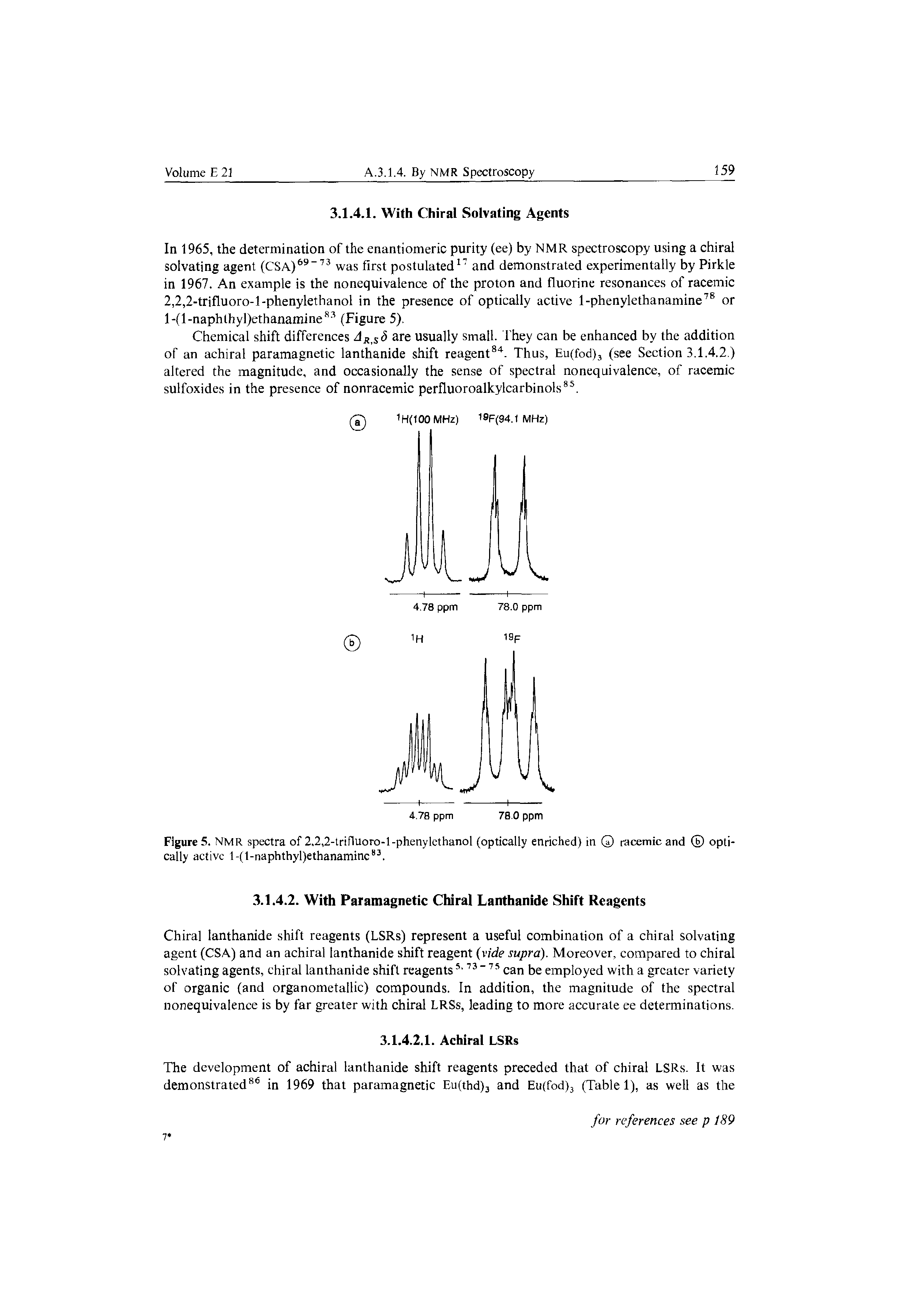 Figure 5. NMR spectra of 2.2,2-trifluoro-l-phenylethanol (optically enriched) in 0 racemic and optically active l-(l-naphthyl)ethanaminc83.