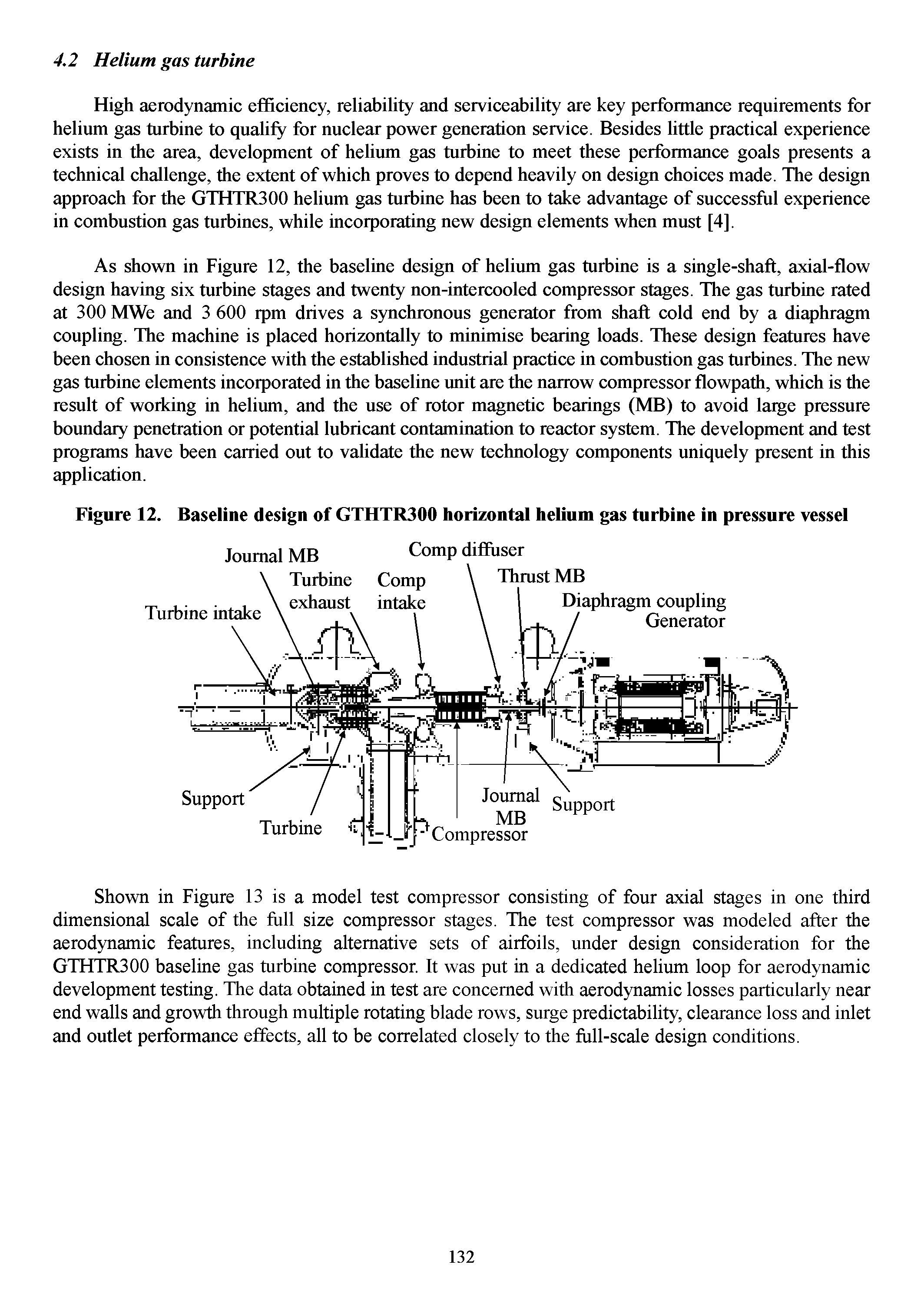 Figure 12. Baseline design of GTHTR300 horizontal helium gas turbine in pressure vessel...