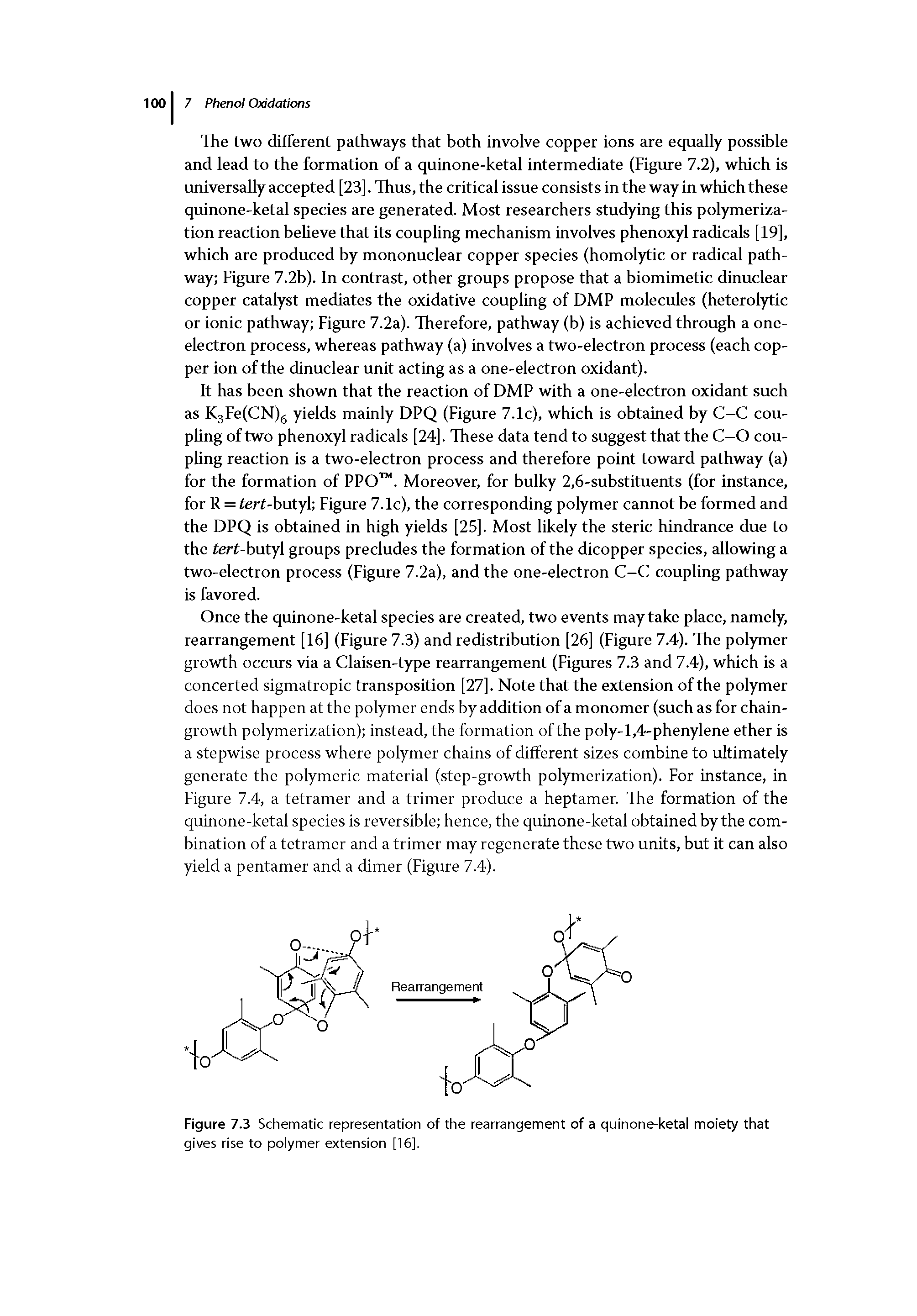 Figure 7.3 Schematic representation of the rearrangement of a quinone-ketal moiety that gives rise to polymer extension [16].