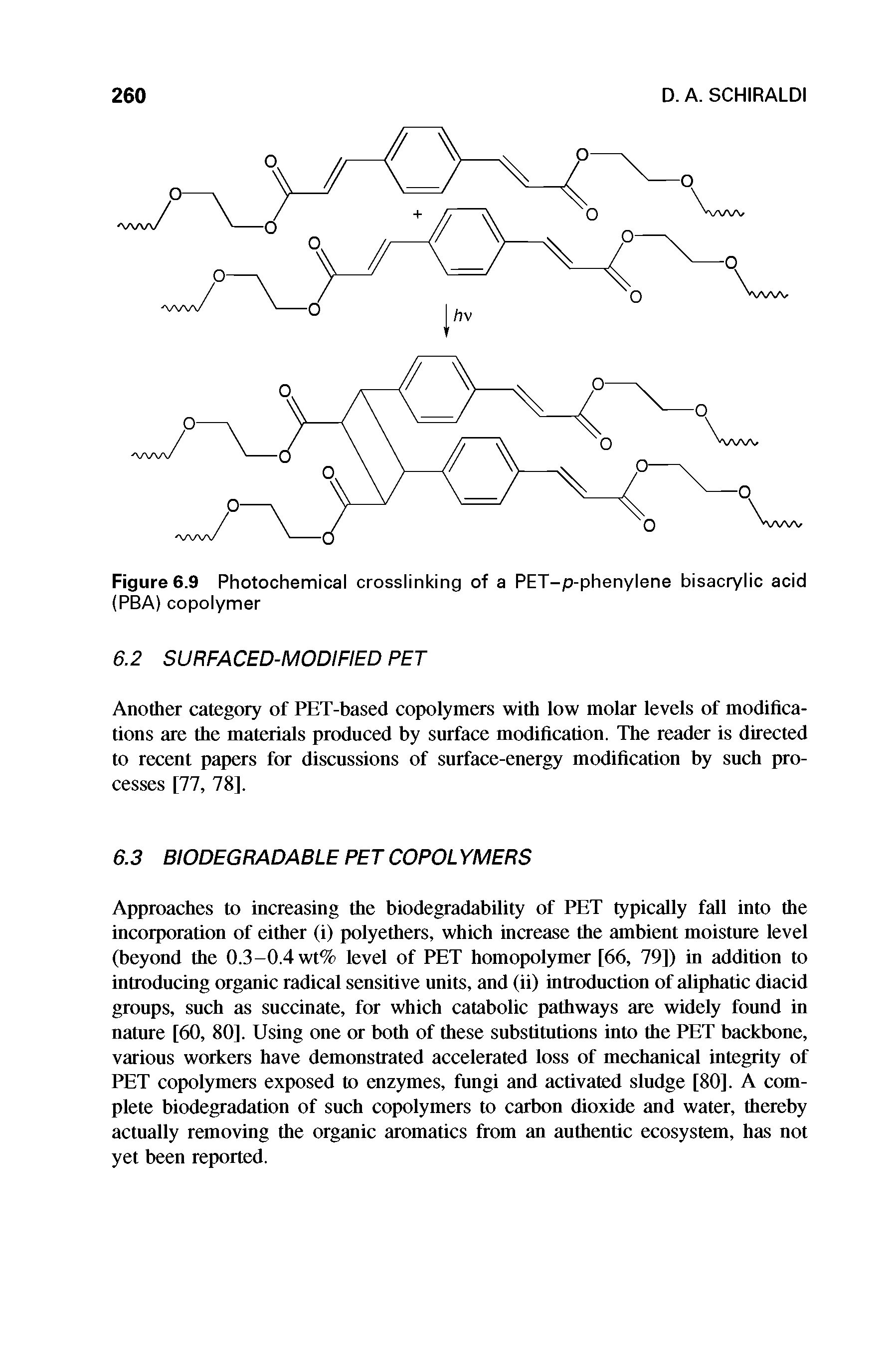 Figure 6.9 Photochemical crosslinking of a PET-p-phenylene bisacrylic acid (PBA) copolymer...